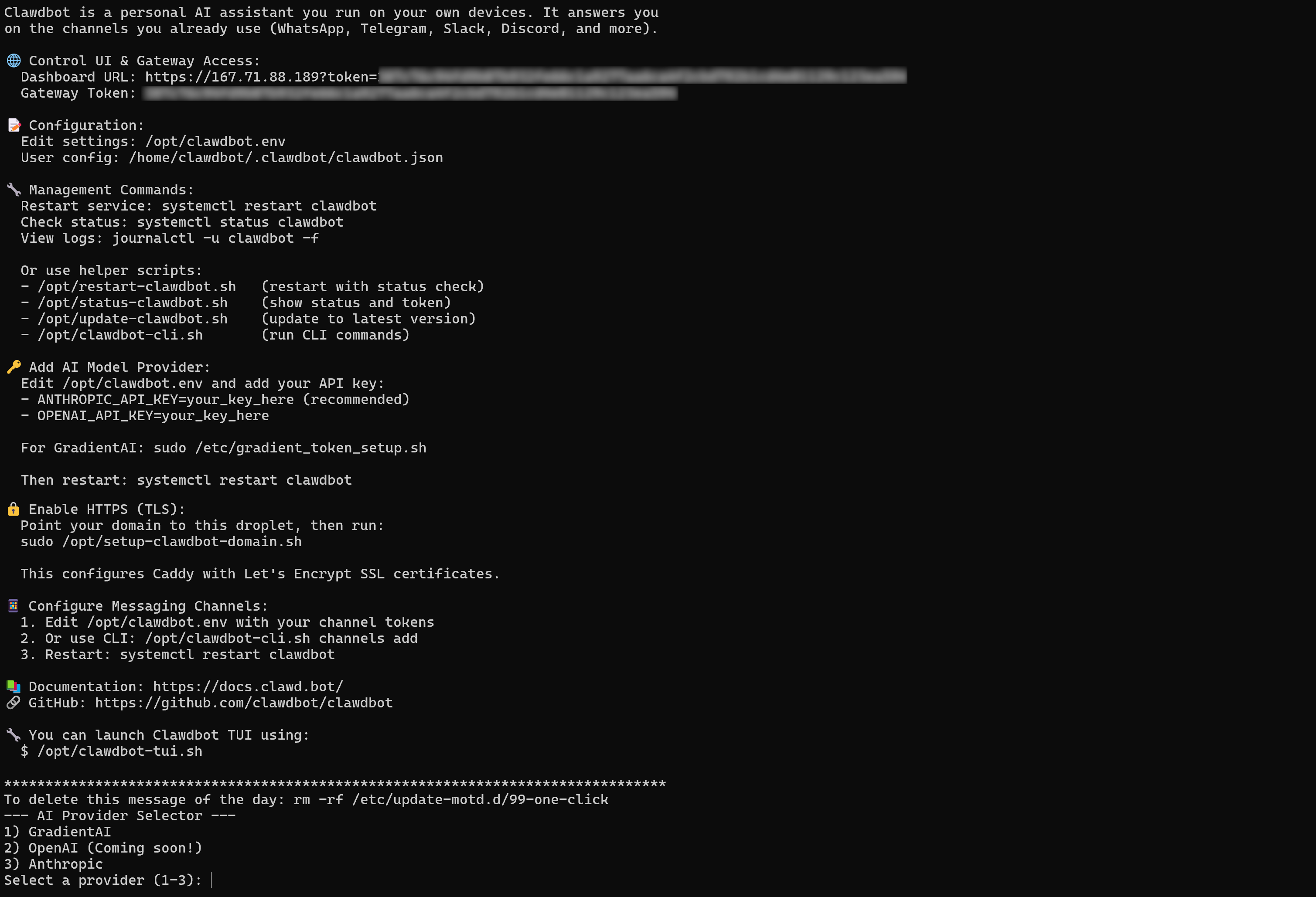 The Droplet comes with OpenClaw preinstalled, including all required dependencies.