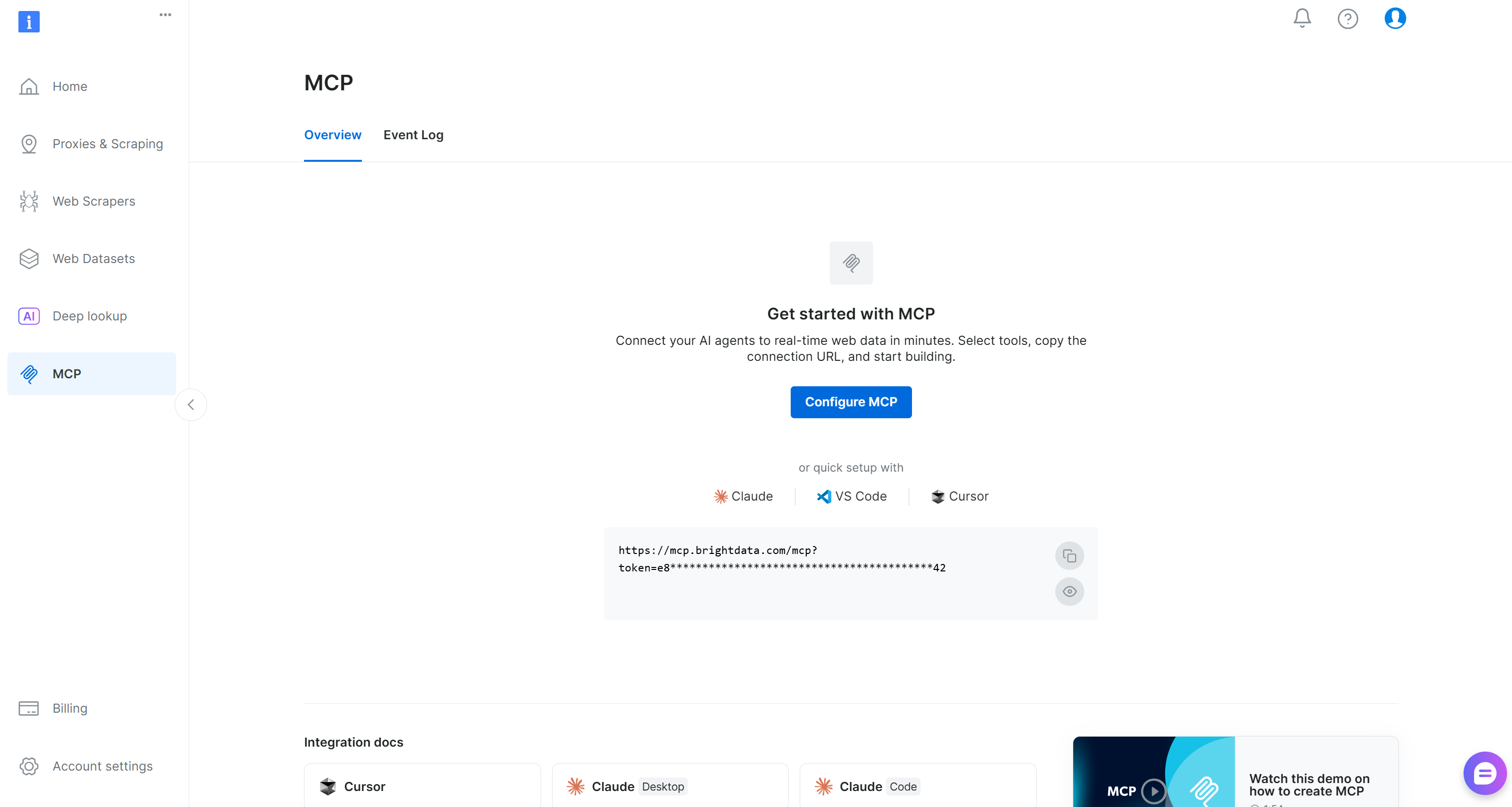 The “MCP” section in your Bright Data account