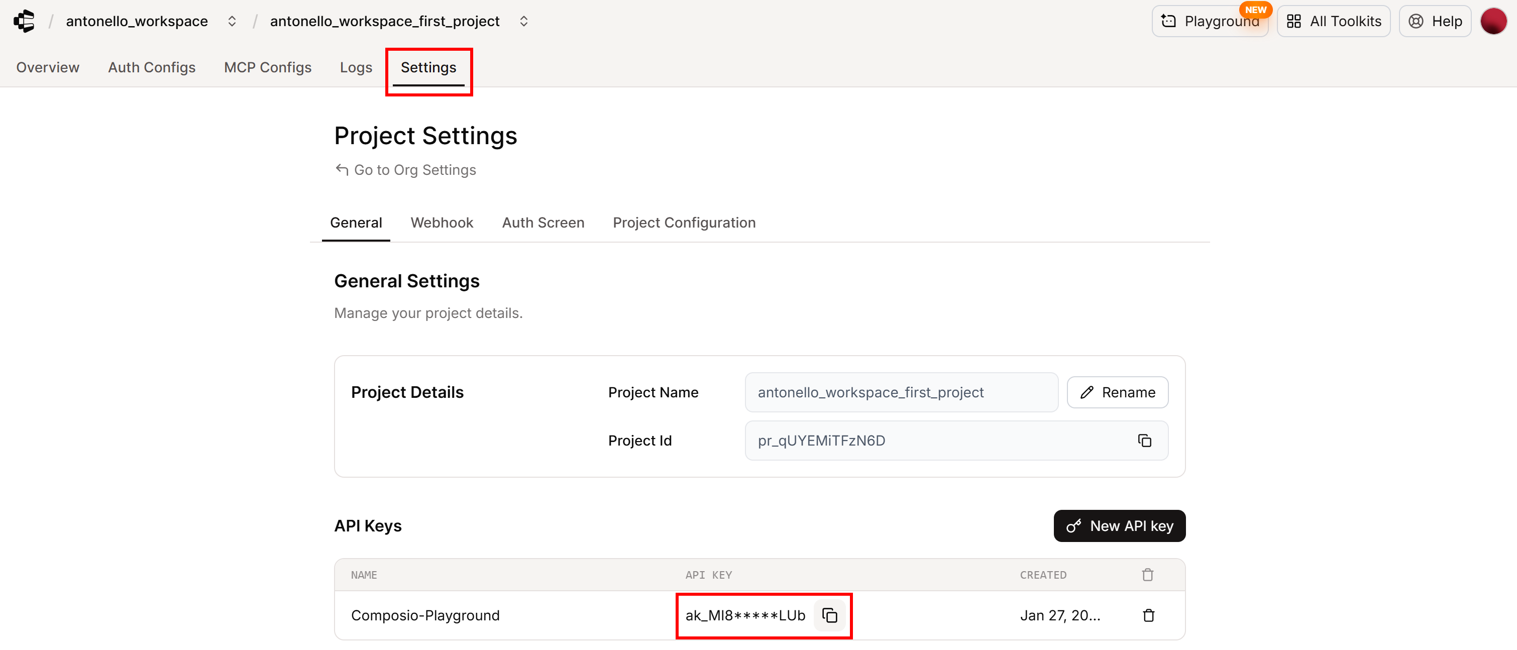 The Composio API key