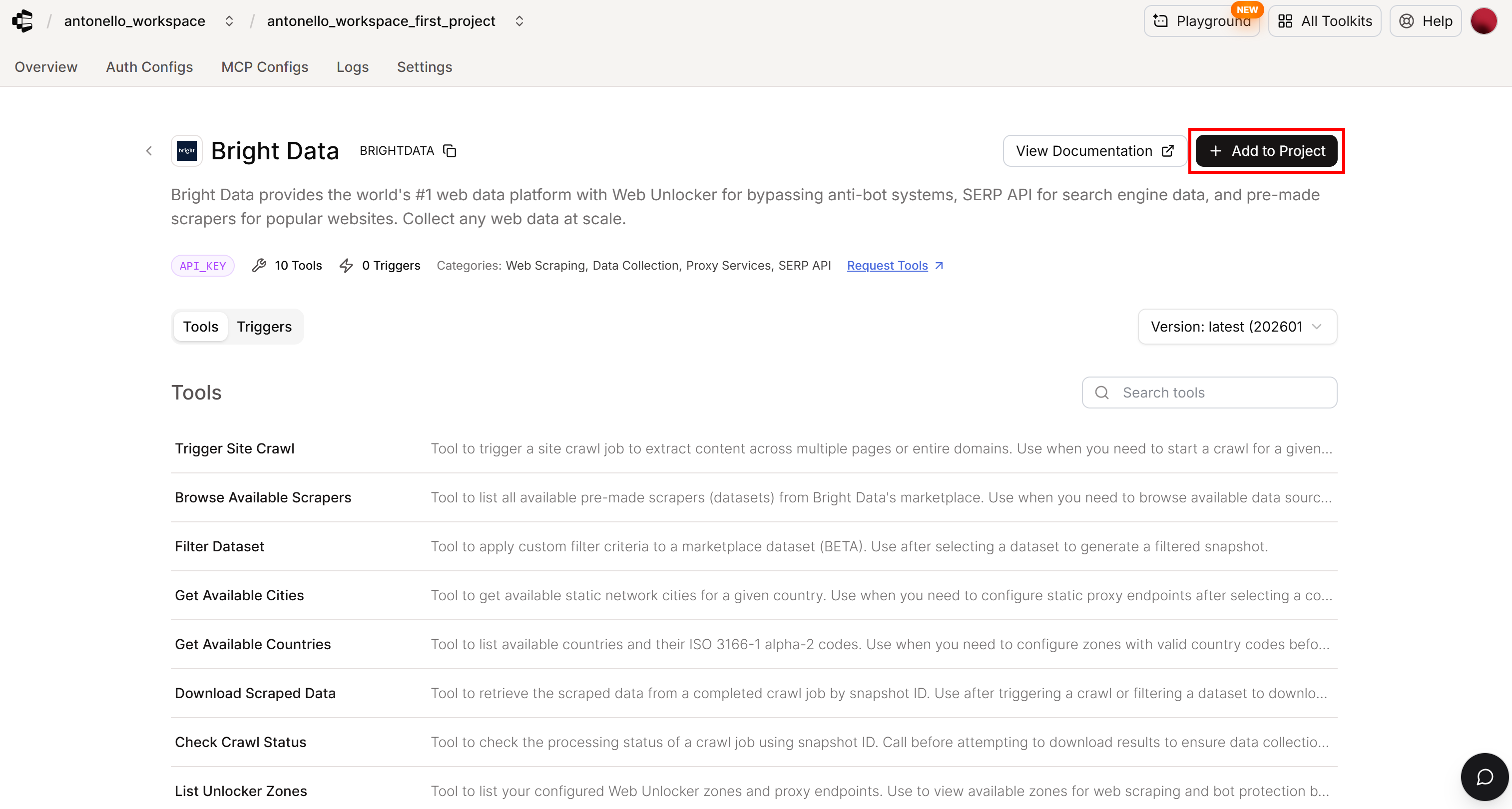 Pressing the “Add to Project” page