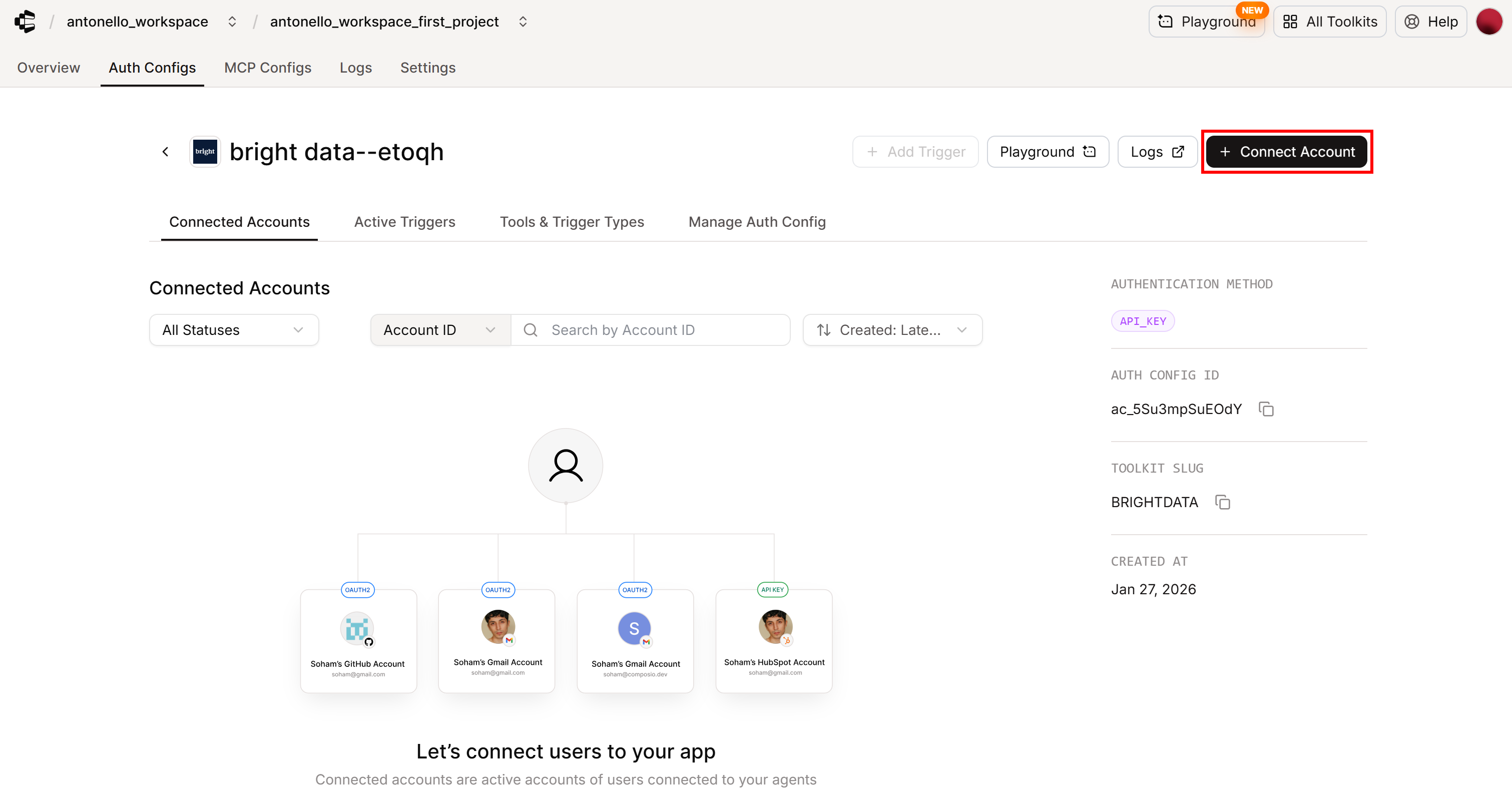Pressing the “Connect Account” button