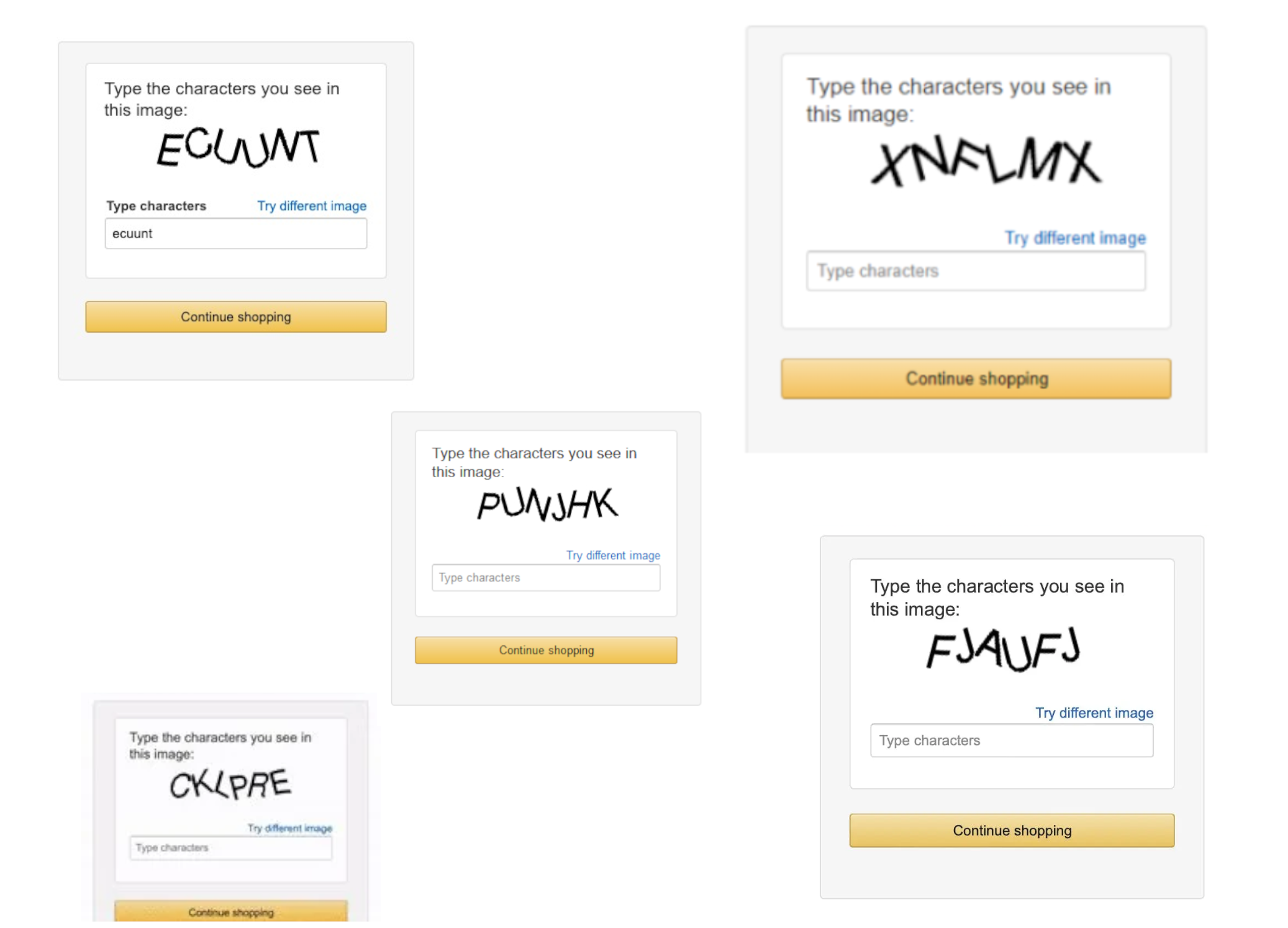 Examples of Amazon CAPTCHAs