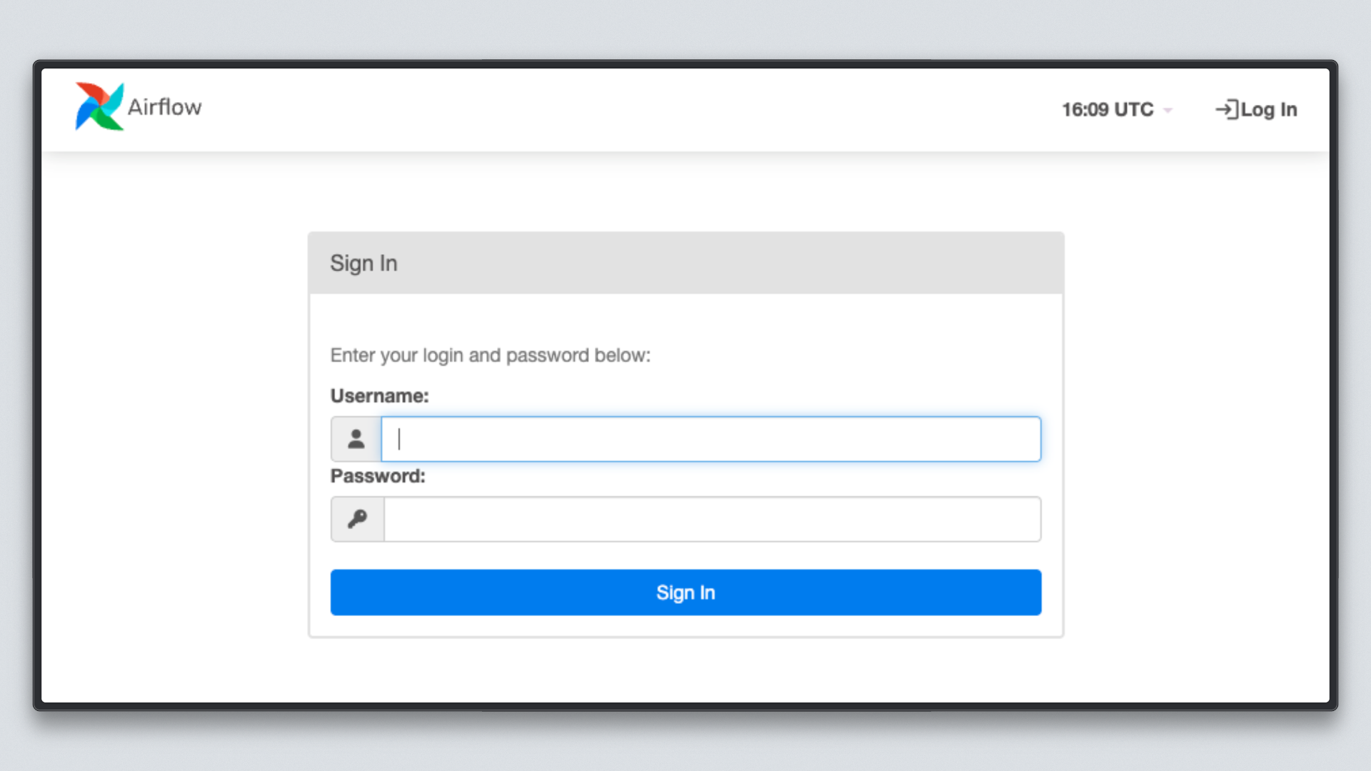 Airflow login screen