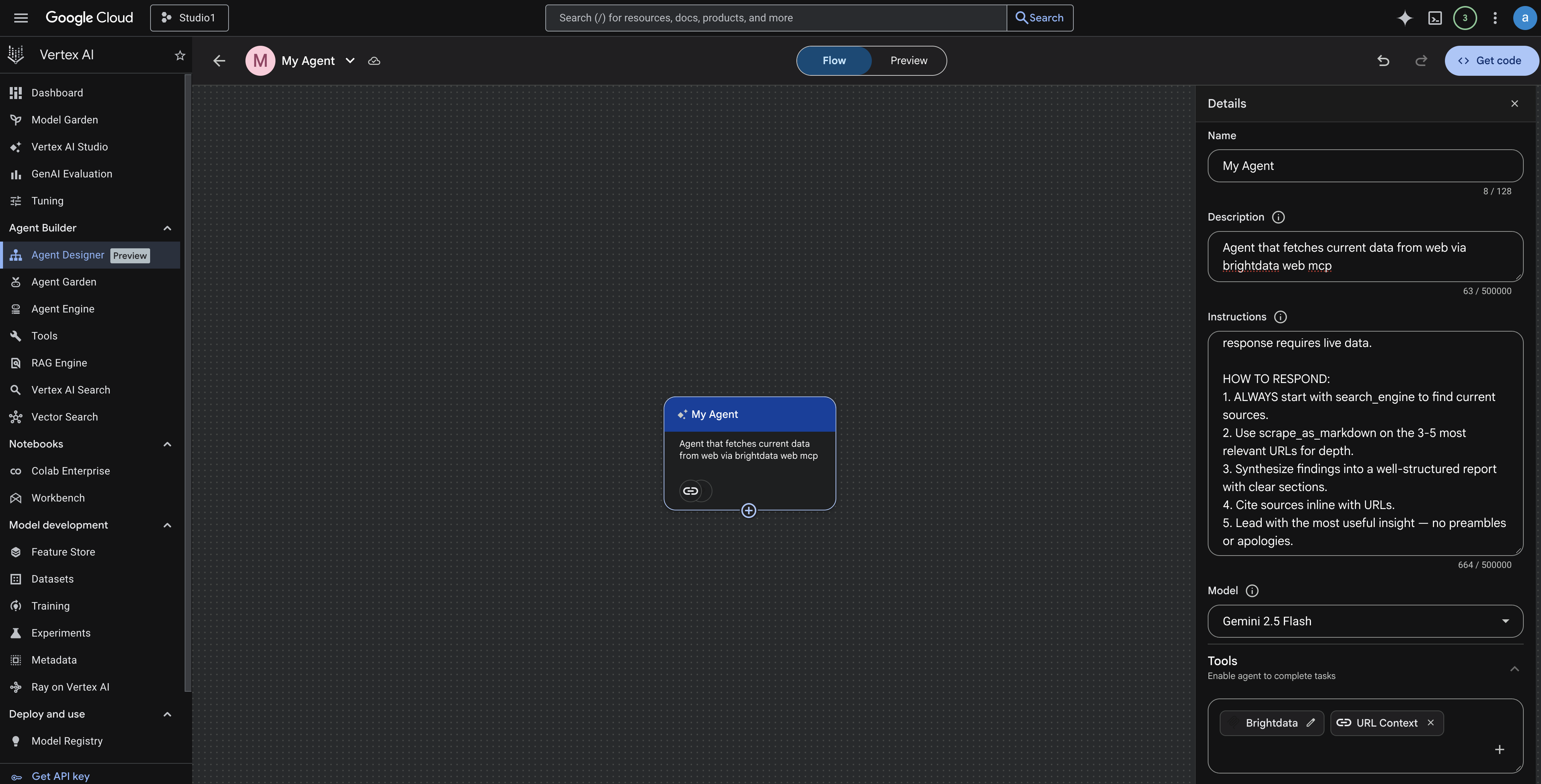 Agent Details Pane in Google Cloud Console