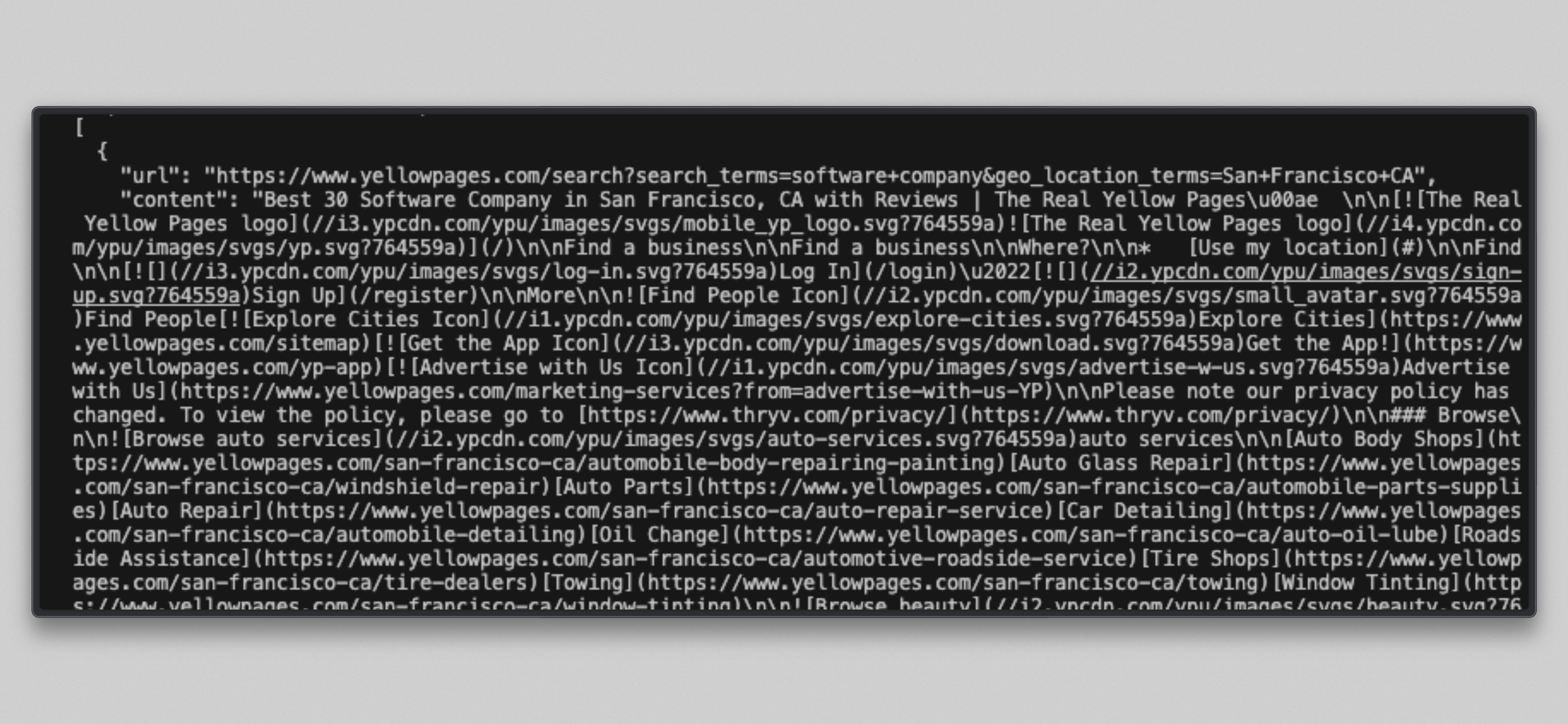 Terminal Output of JSON array with three entries