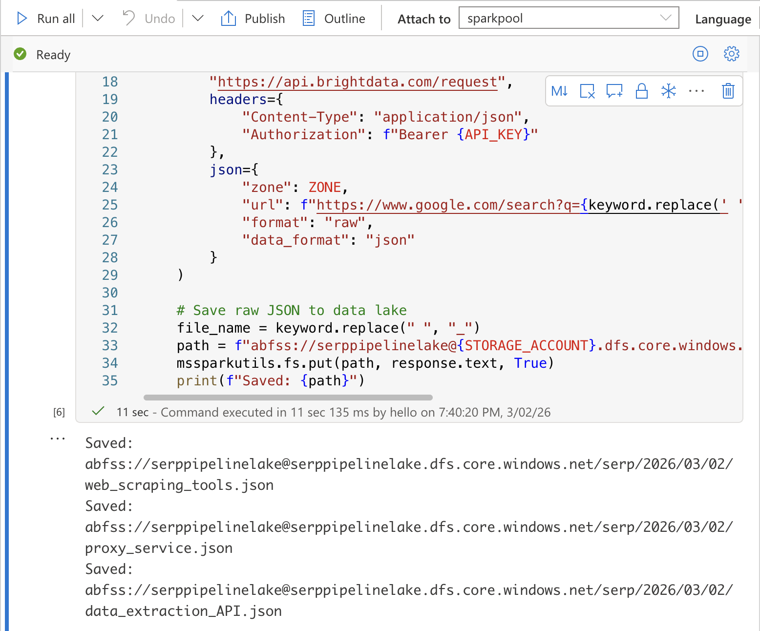 Running the data collection cell