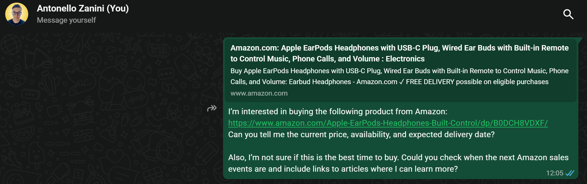 Asking the question in the WhatsApp chat connected to OpenClaw