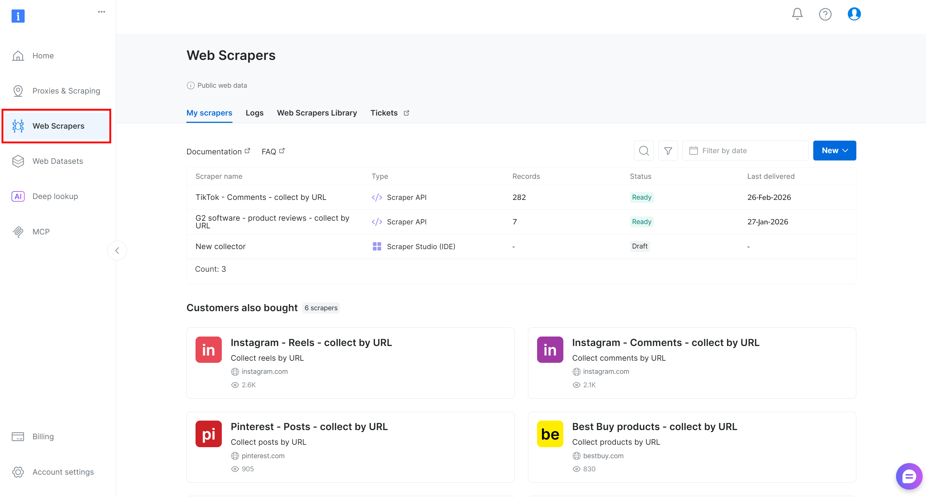 Reaching the “Web Scrapers” page