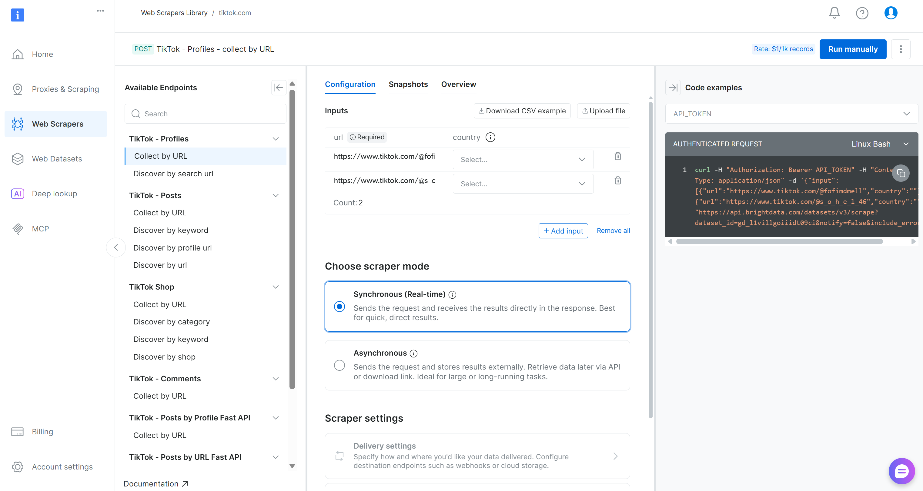 The TikTok scraper page