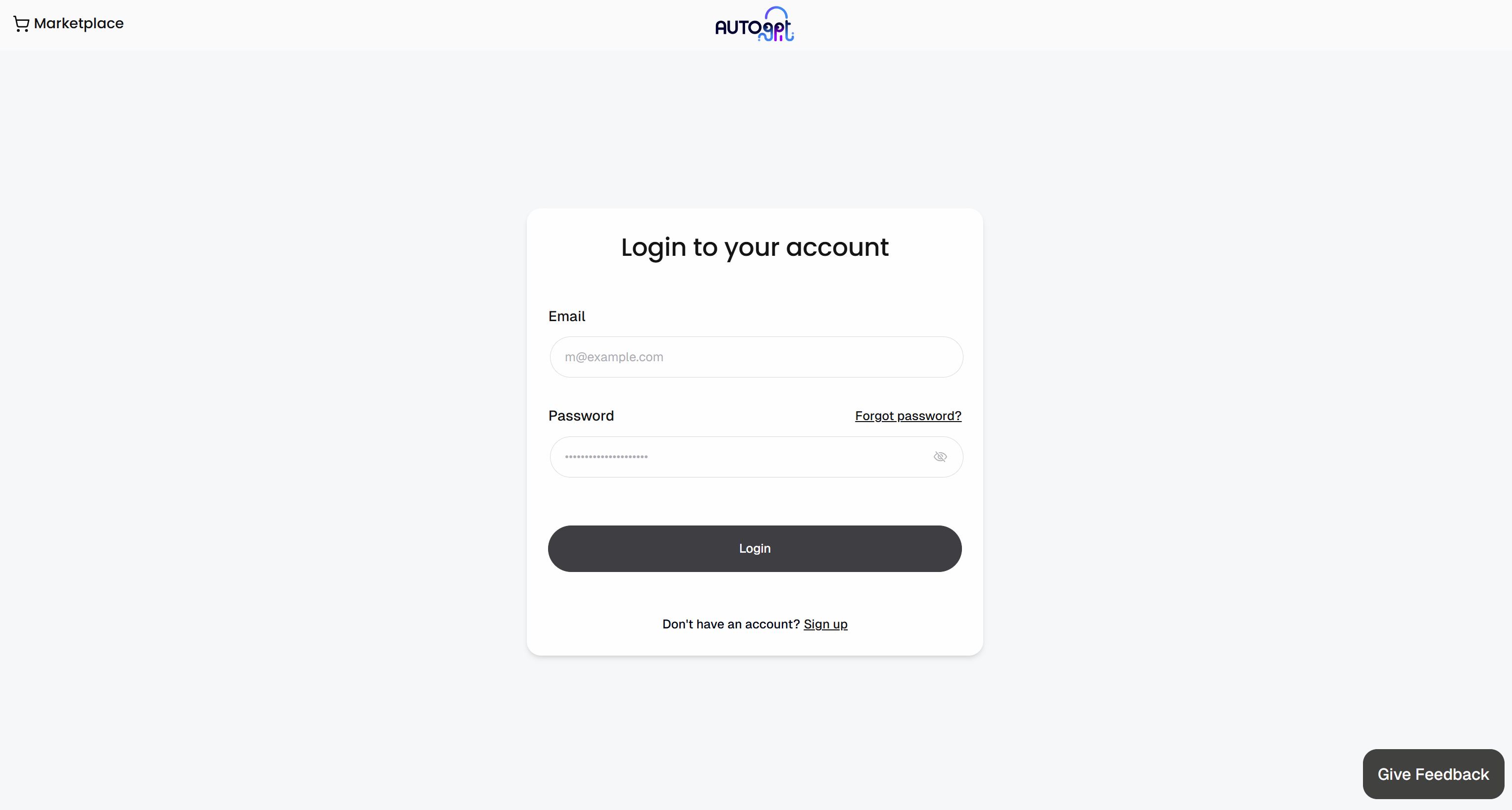 The AutoGPT login screen