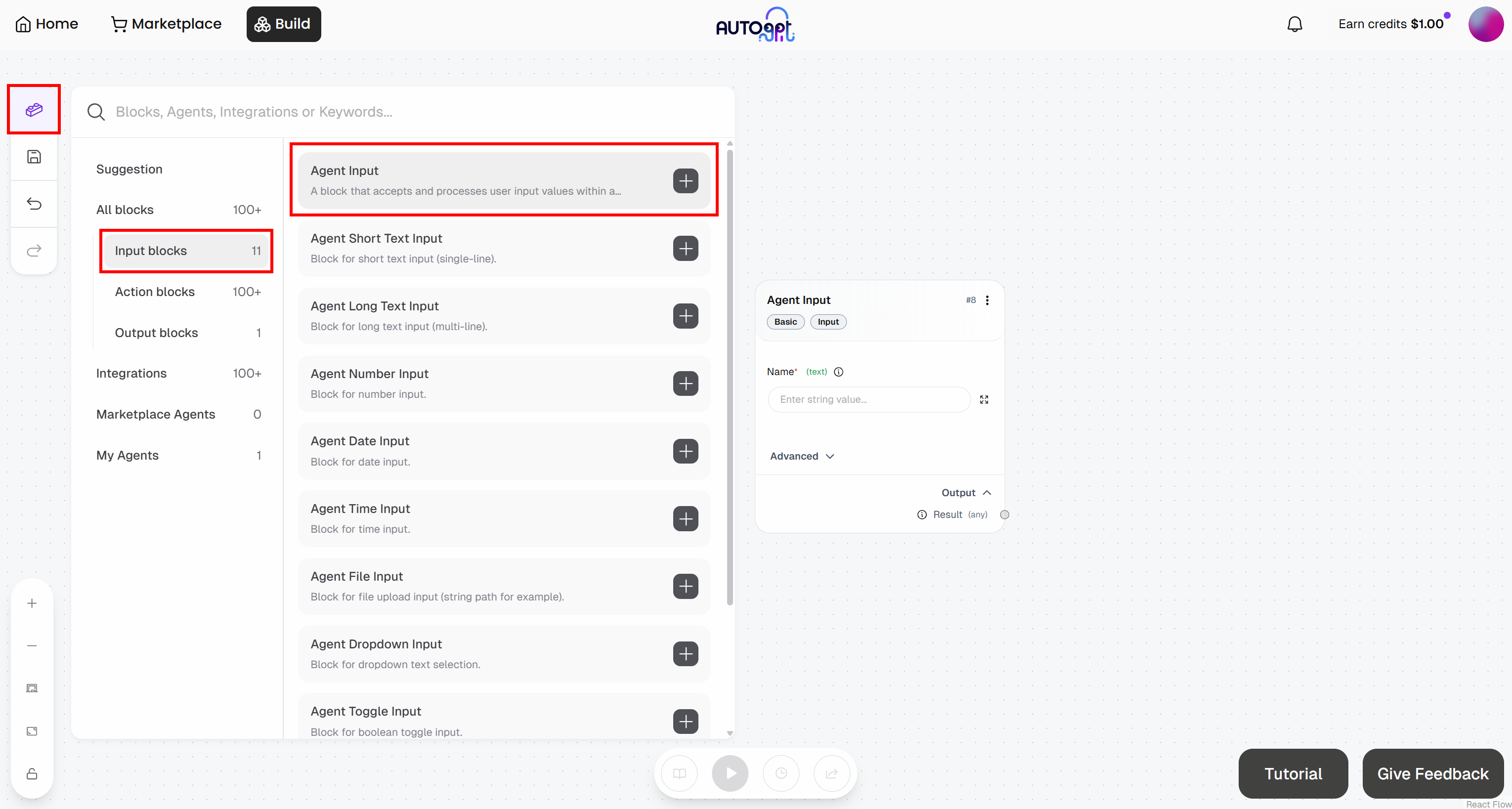 Adding an “Agent Input” block