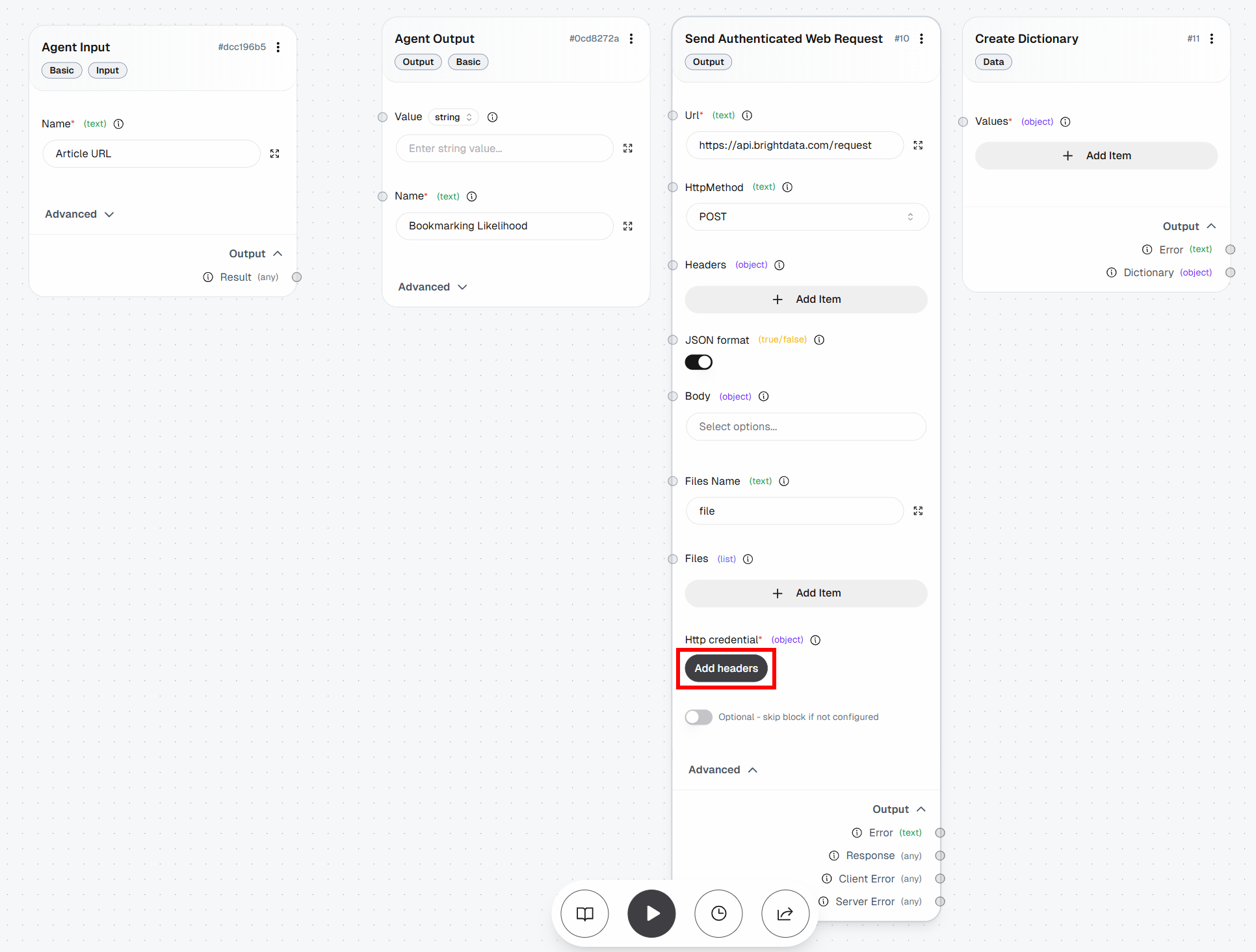 Pressing the “Add headers” button
