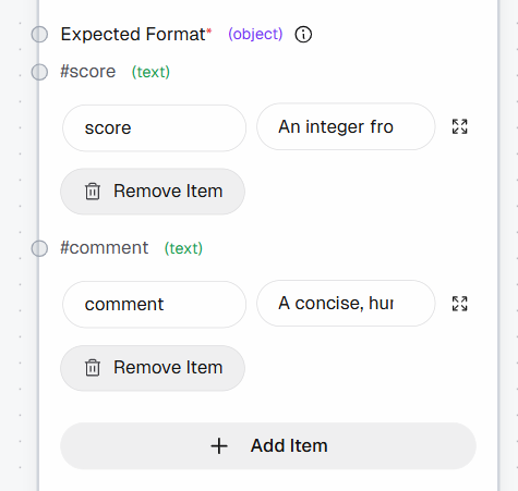 The configured “Expected Format” section