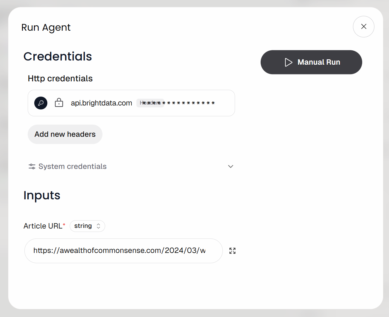 Configuring the agent’s input
