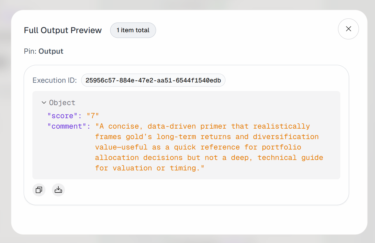The output produced by the agent