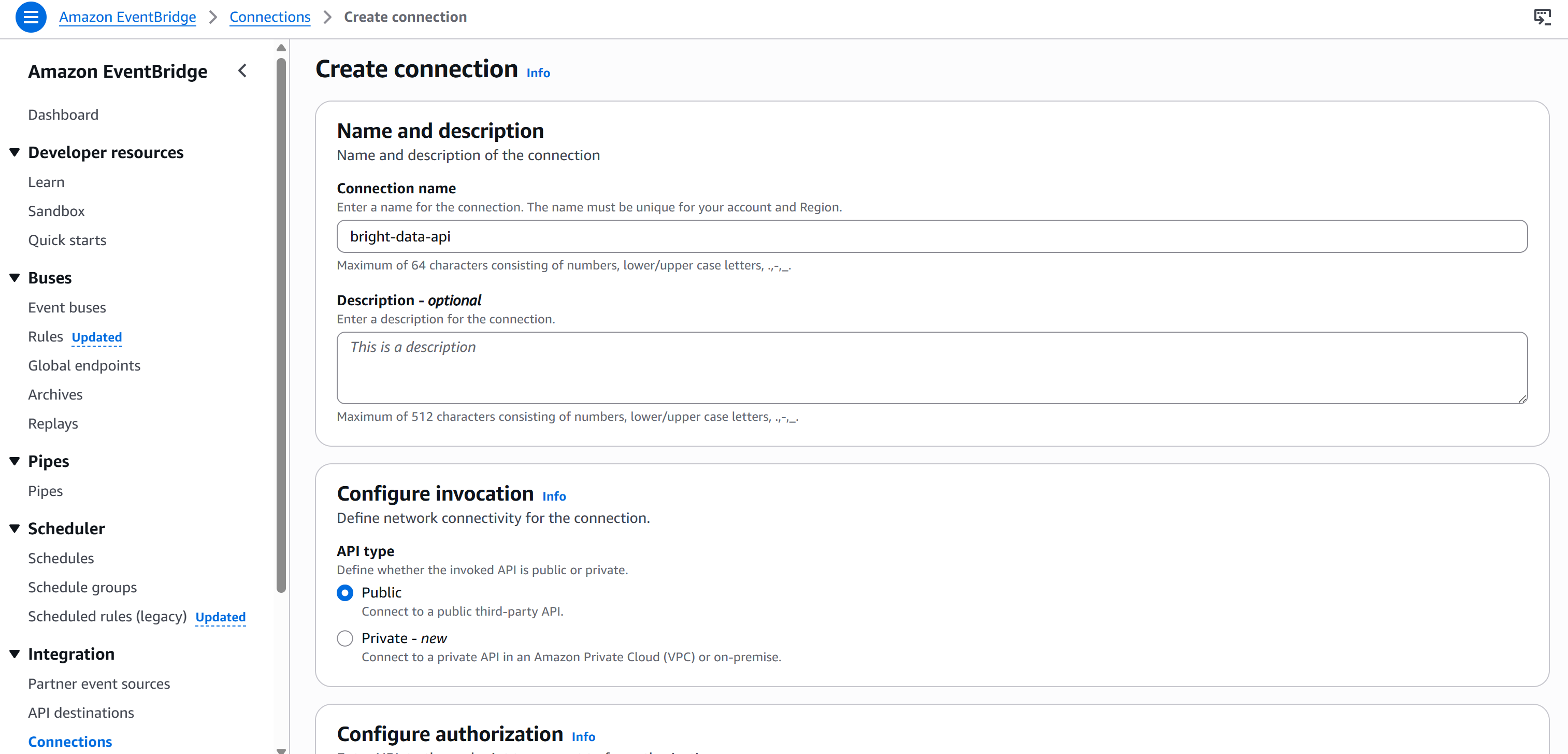 Configuring your Amazon EventBridge connection