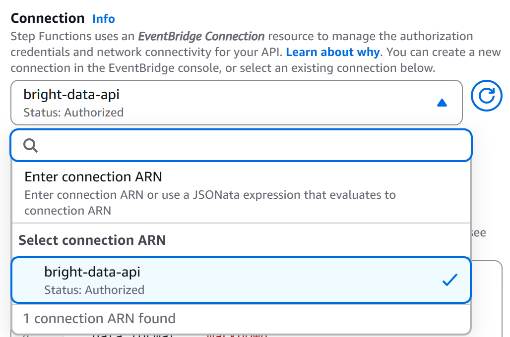 Selecting the “bright-data-api” connection