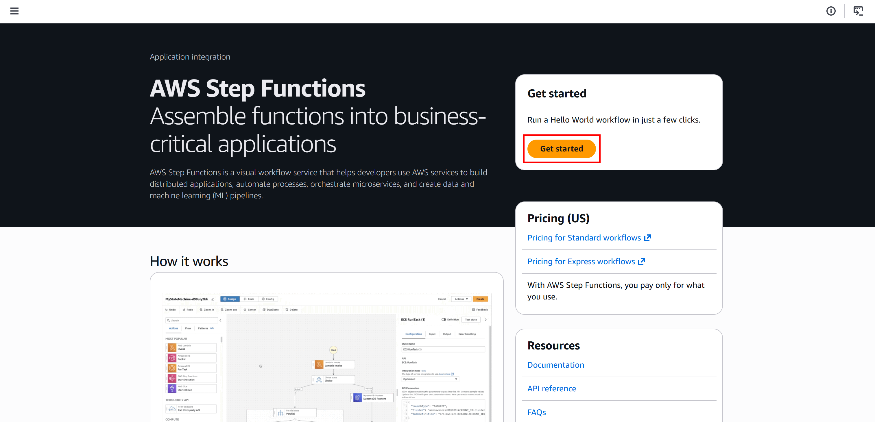 The “AWS Step Functions” page