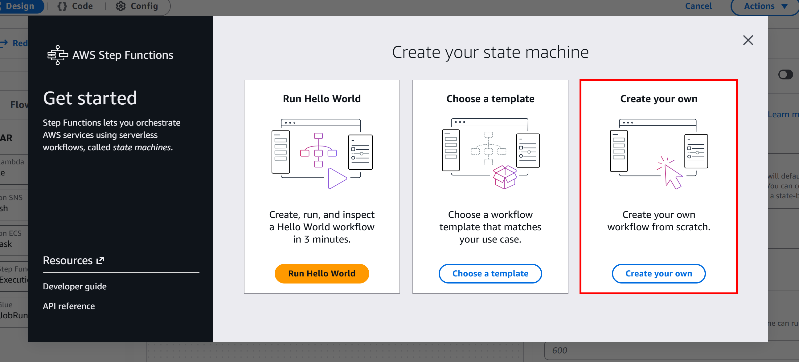 Selecting the “Create your own” option