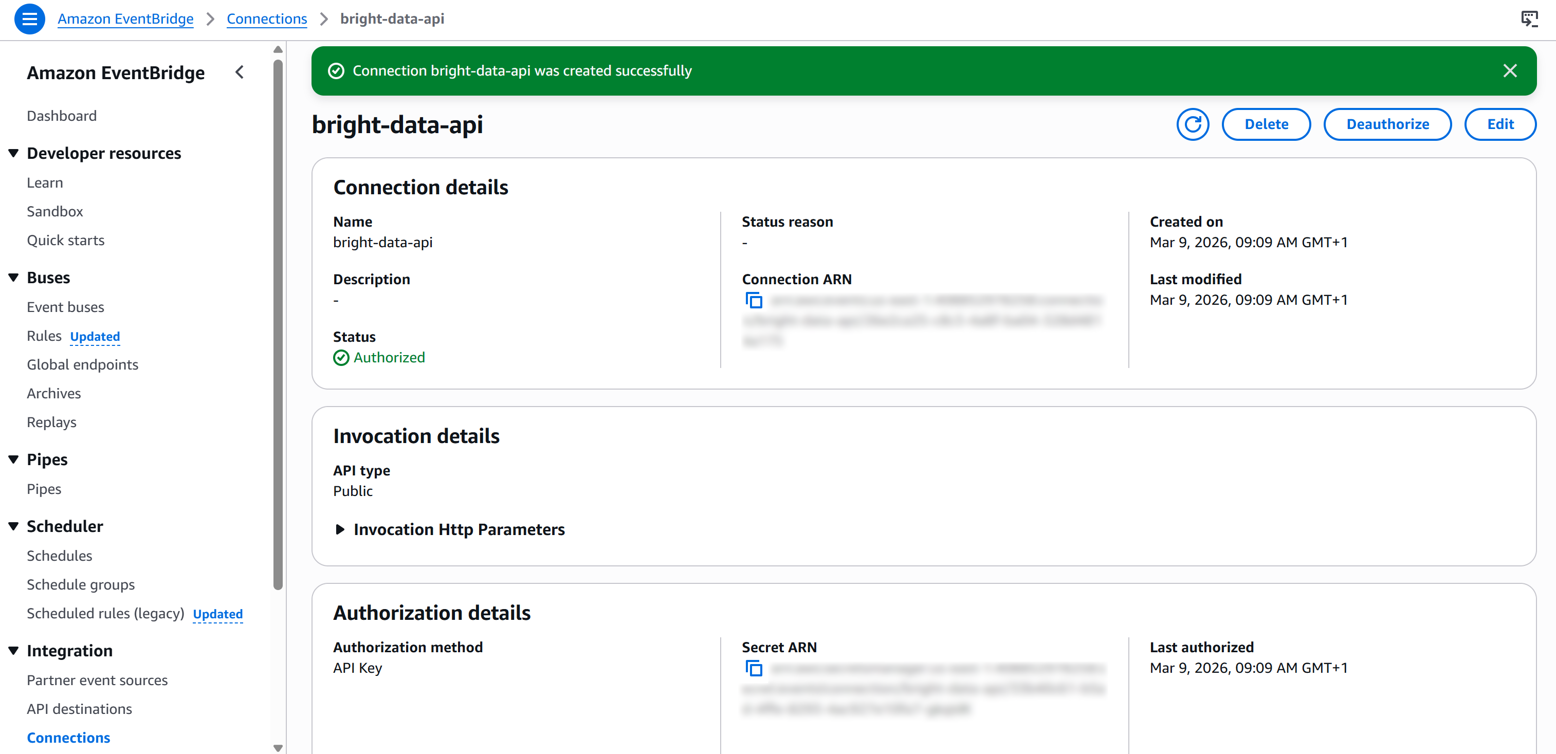 The recap of the EventBridge connection