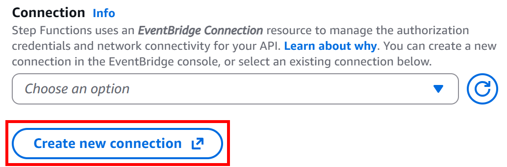 Pressing the “Create new connection” button