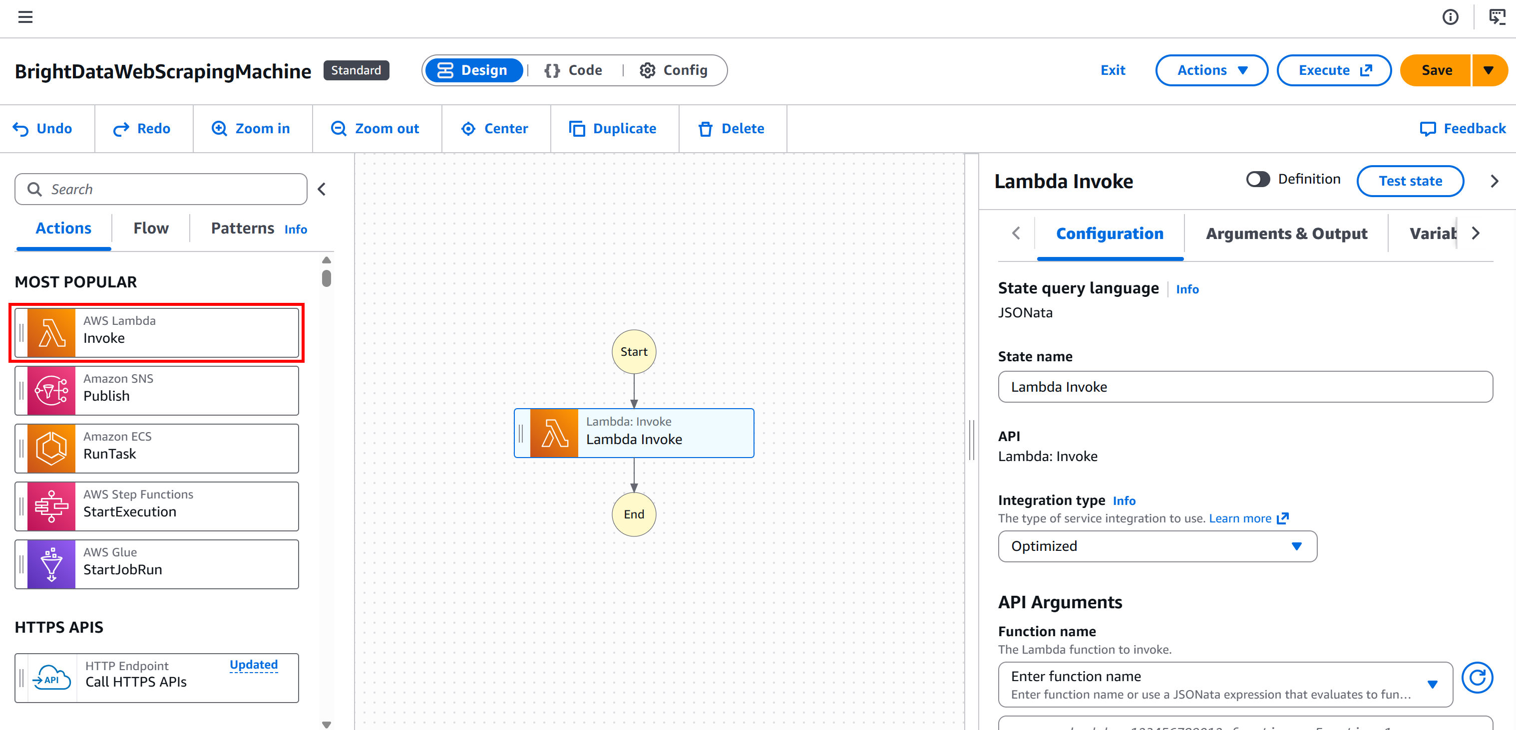 Adding the “AWS Lambda - Invoke” node