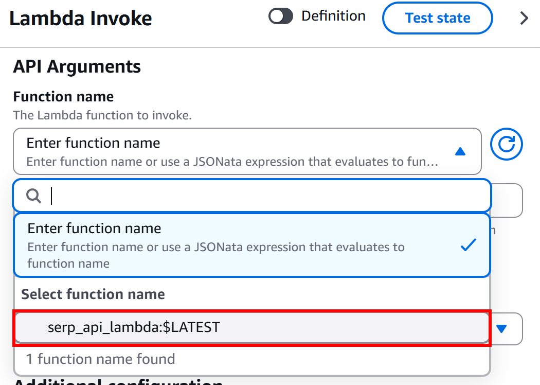 Selecting the Bright Data web scraping function name