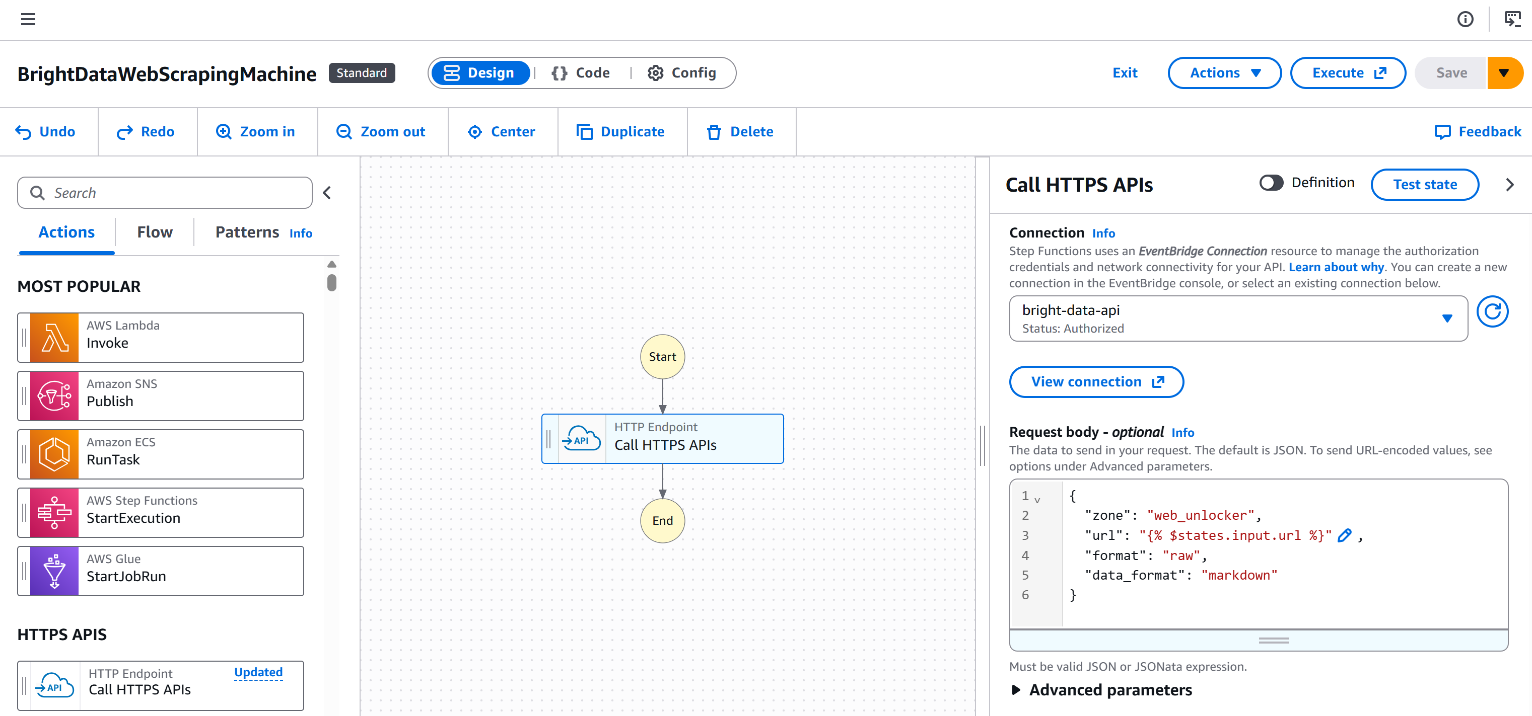 The final AWS Step Functions workflow
