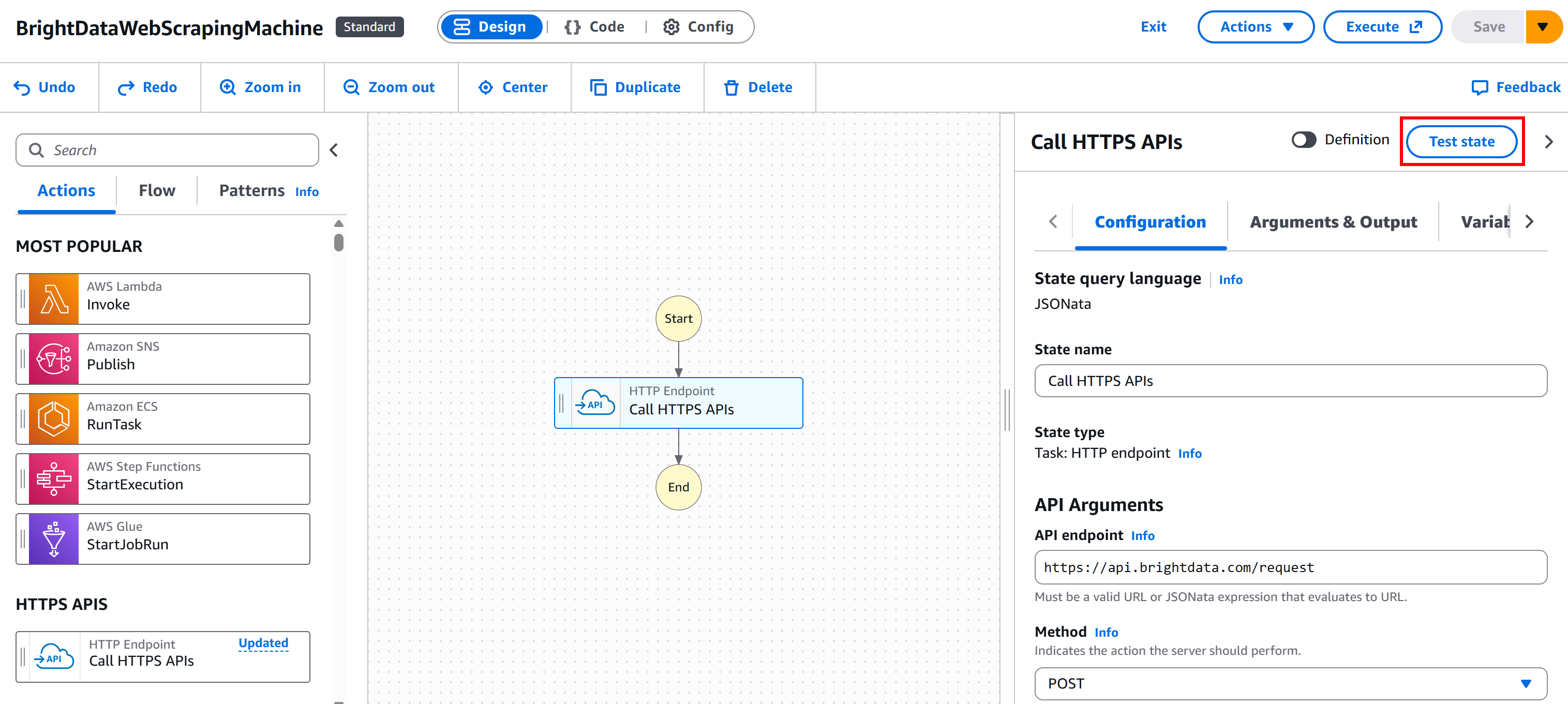 Click the “Test state” button