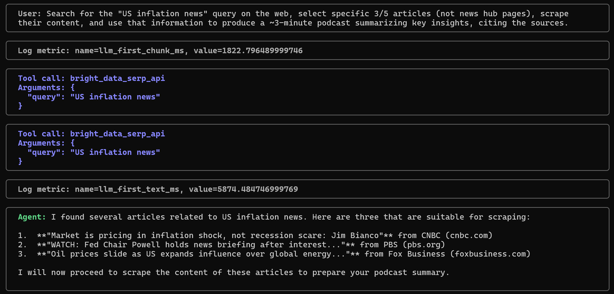 Note the URLs selection from the agent