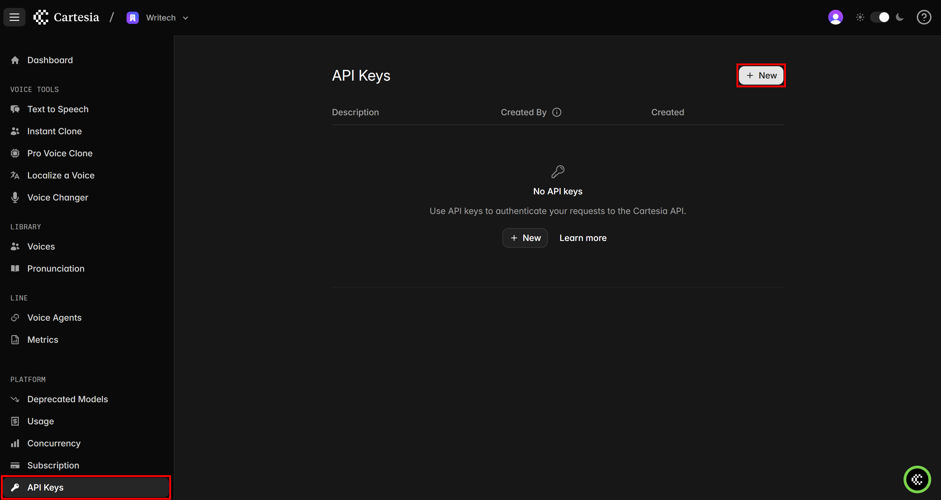 Pressing the “New” button