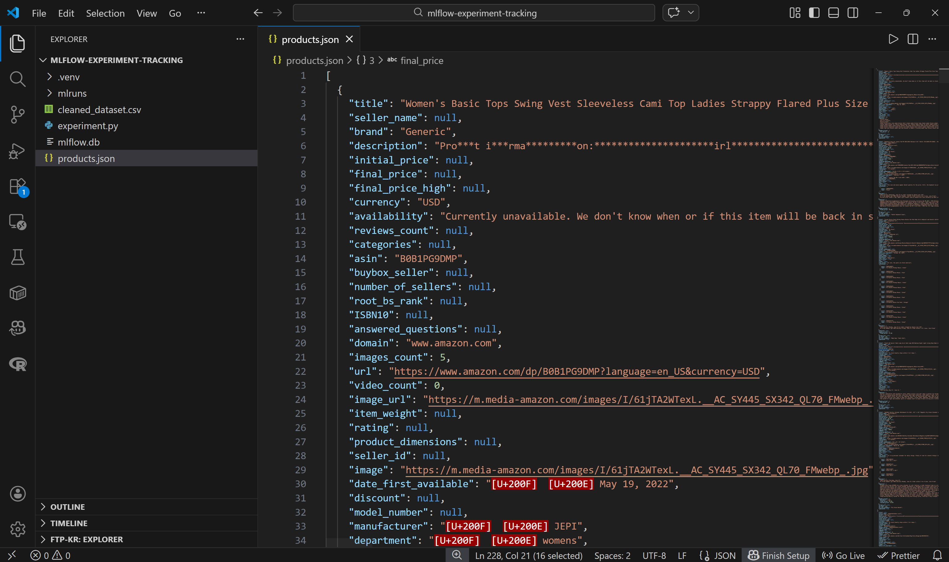 Exploring the dataset in Visual Studio Code