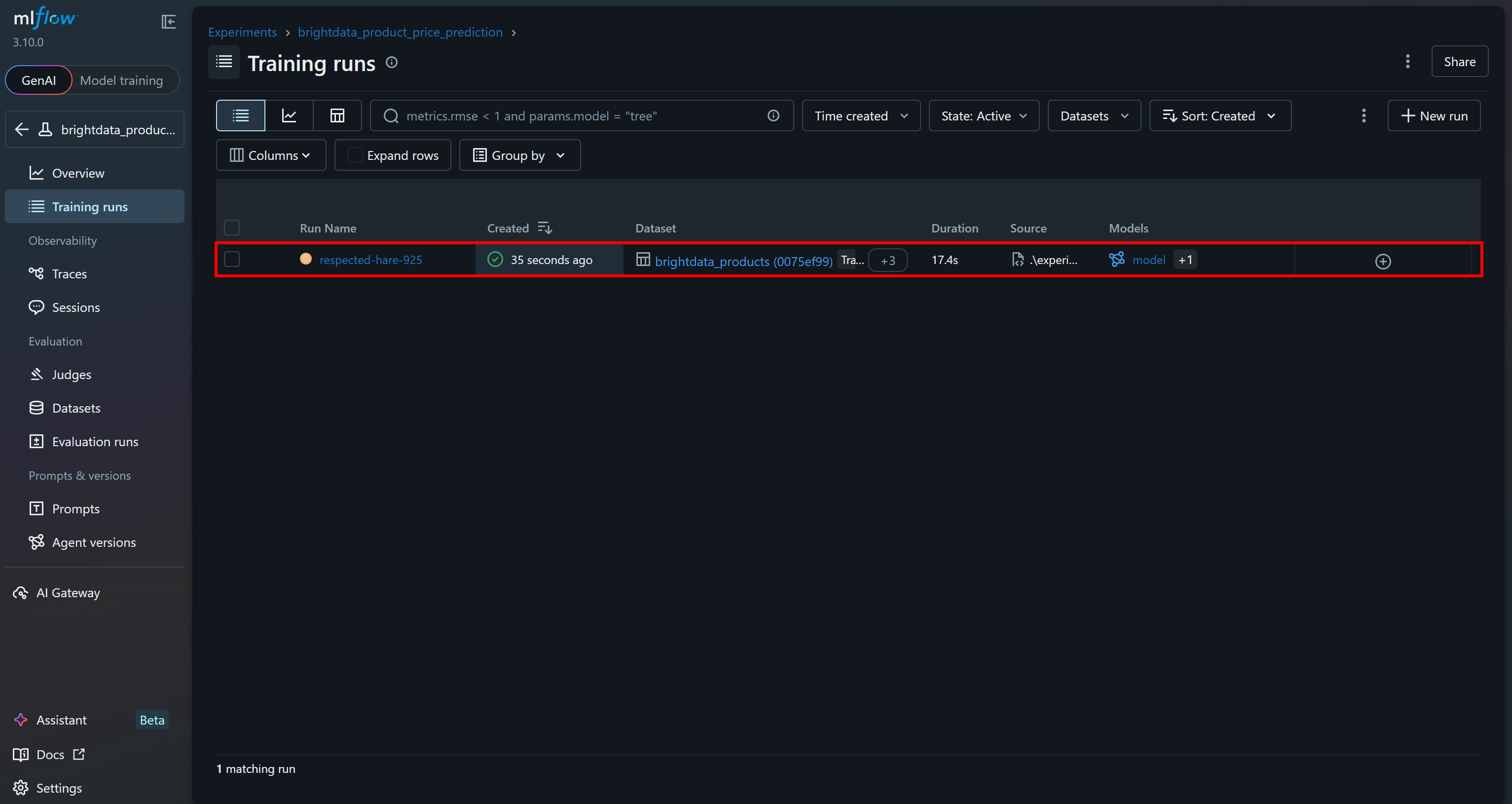 Inspecting the experiment’s run