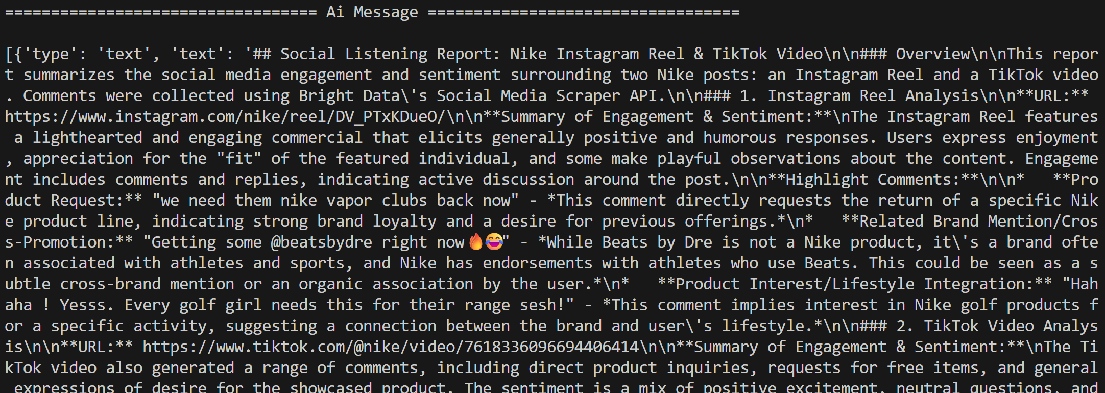 The report produced by the agent