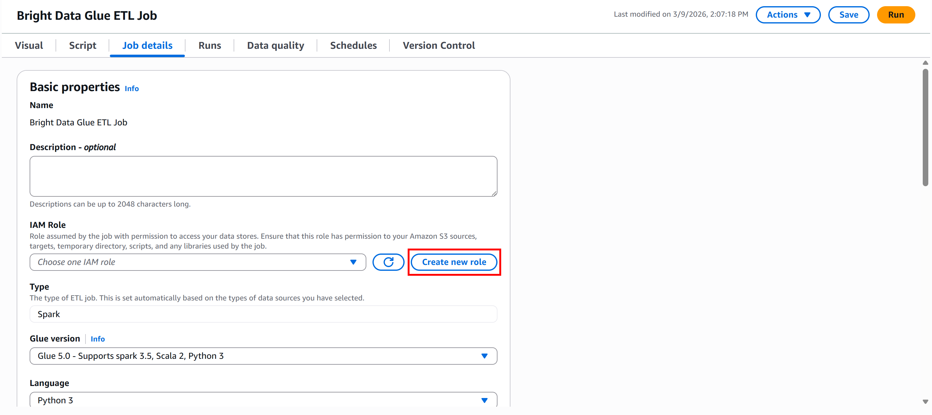 Pressing the “Create new role” button