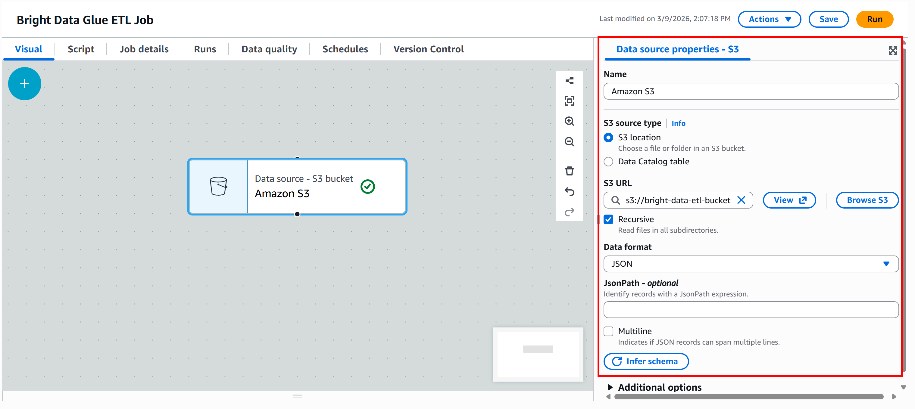 The configured “Amazon S3” node