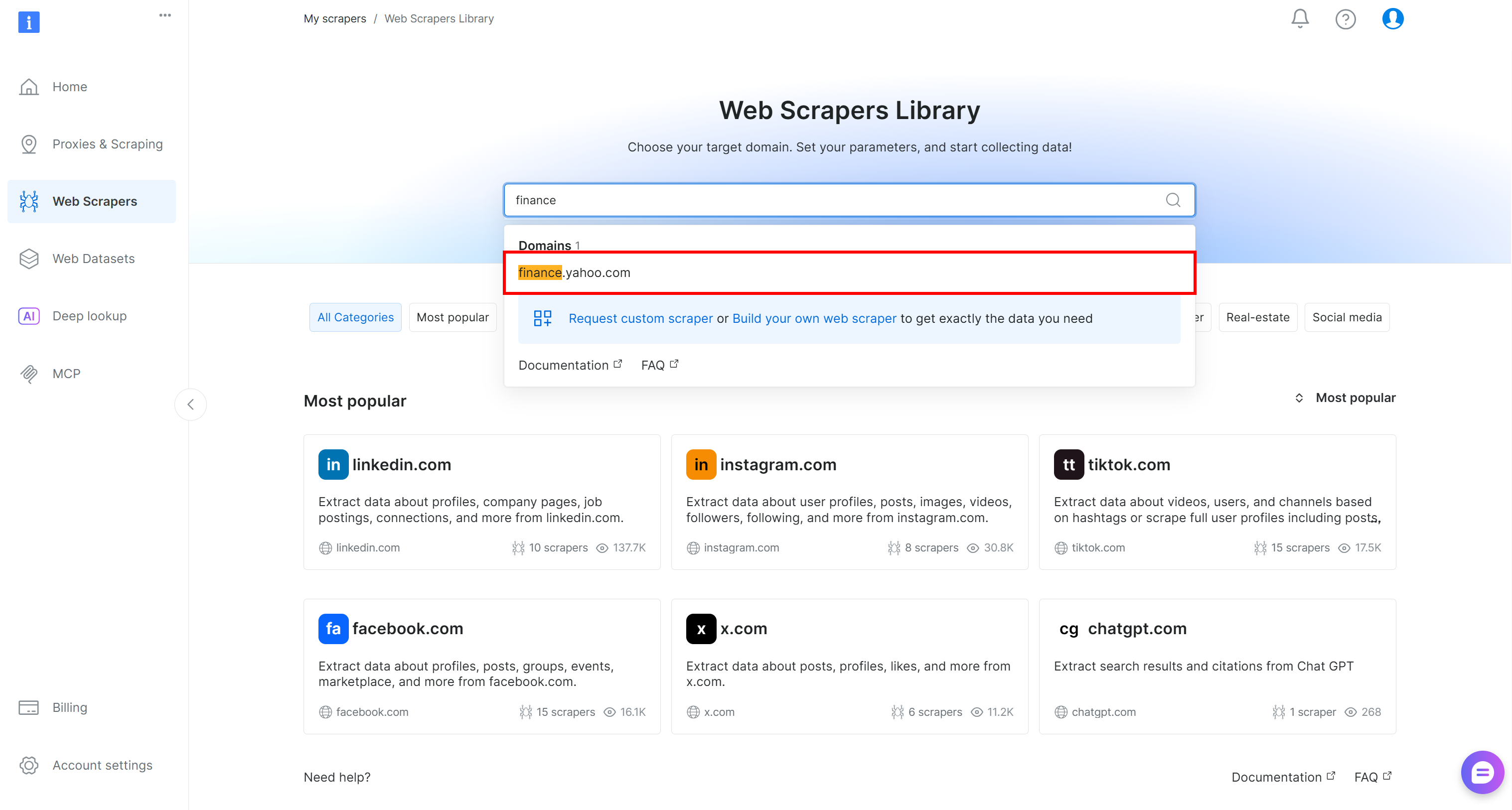 Selecting the “finance.yahoo.com” scraper