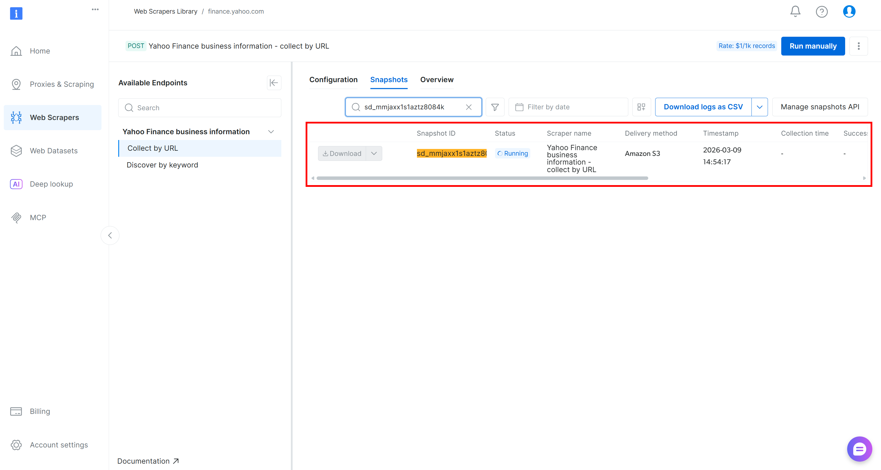 Monitoring the web data extraction task