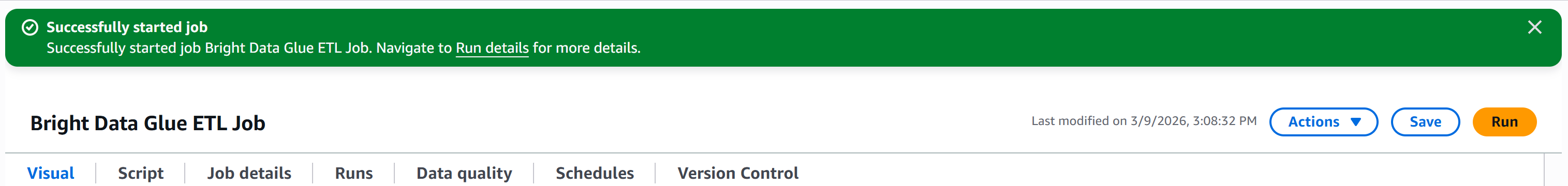 The successful job started notification
