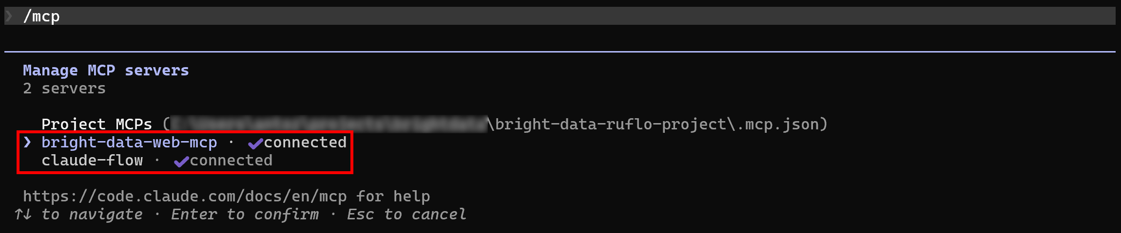 Note the two available MCP servers