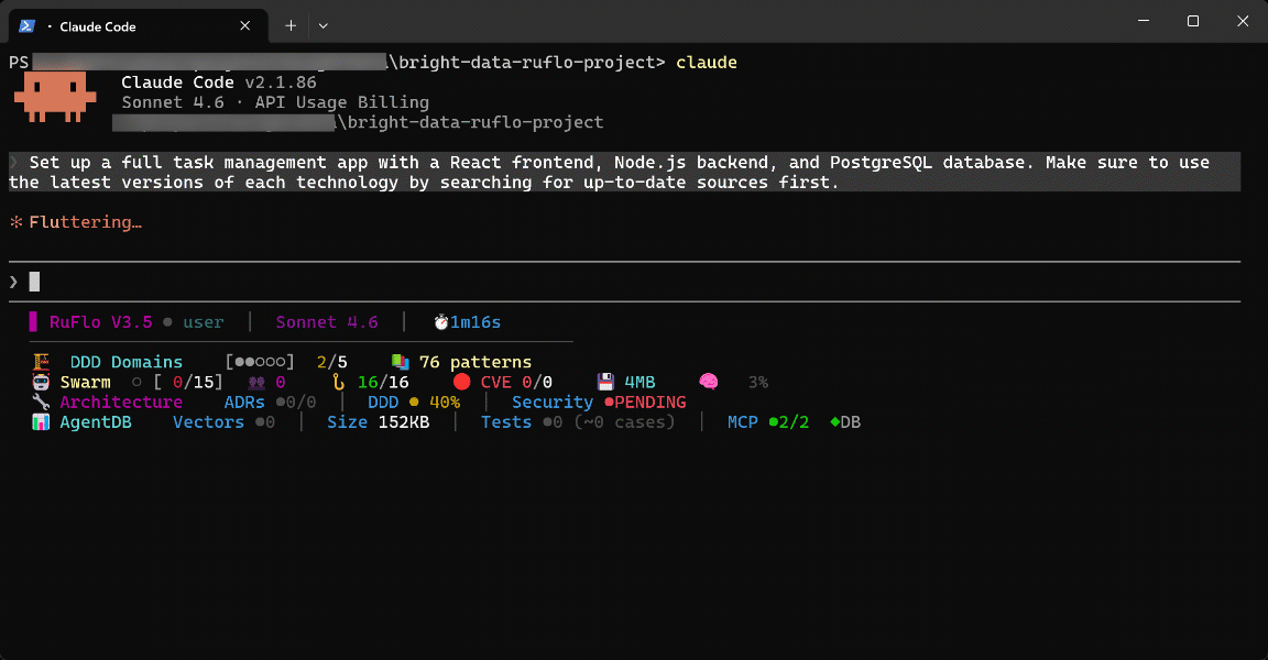Note the initial use of the Bright Data Web MCP server to retrieve up-to-date information from the web