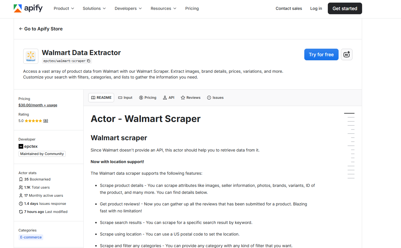 Apify Walmart Scraper