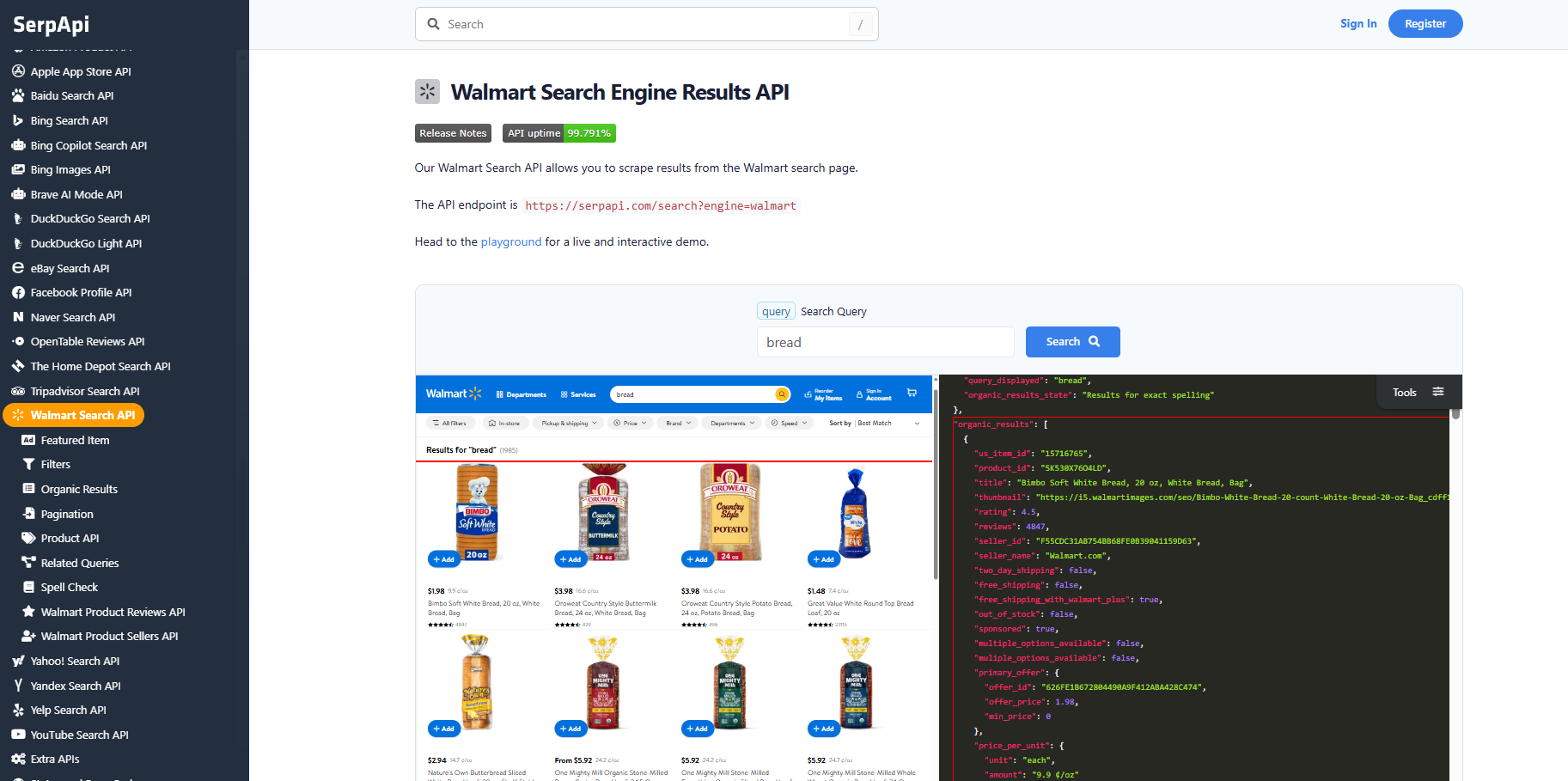 SerpApi Walmart scraper