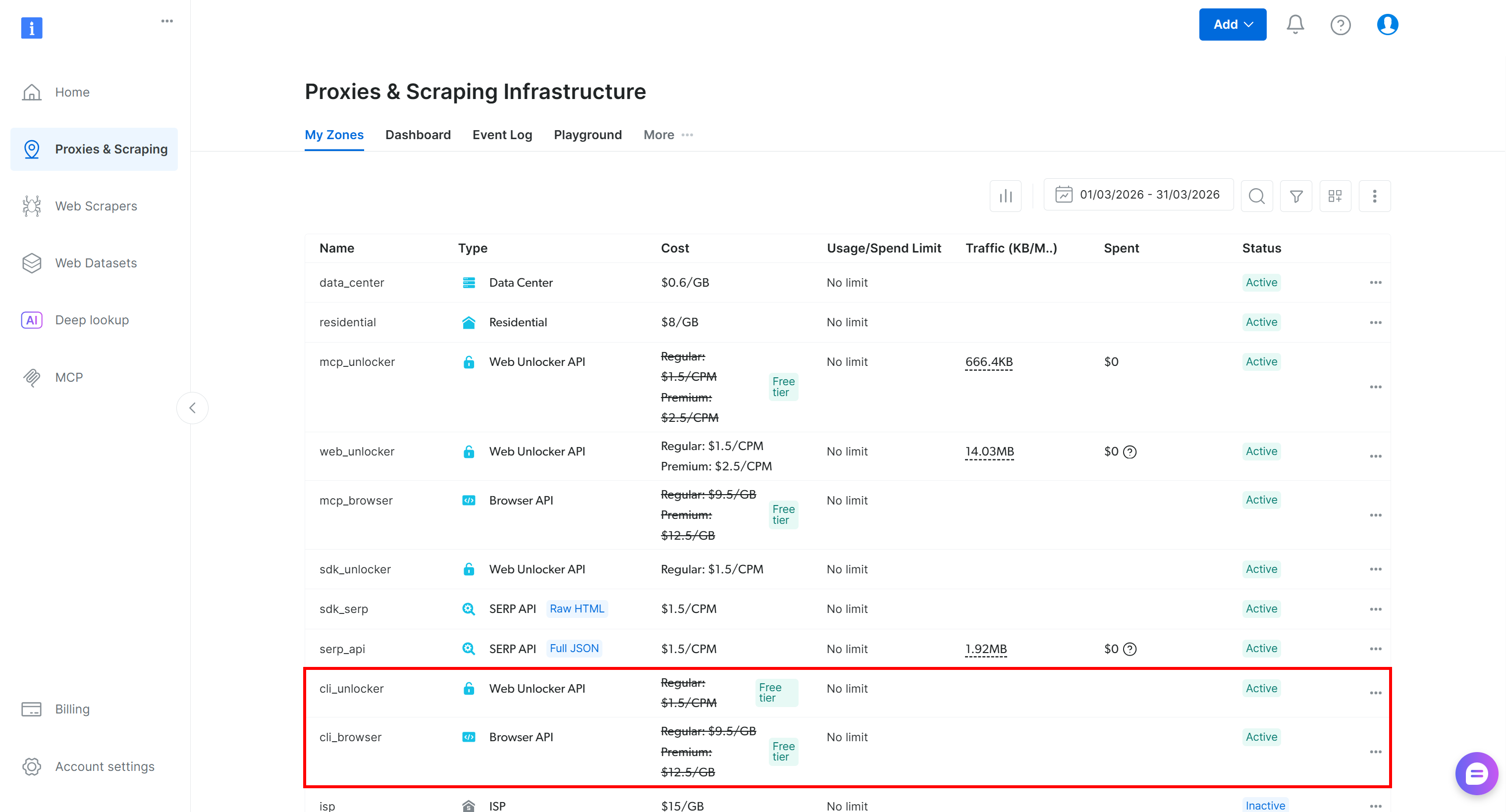 Ntoe the two new zones added by the CLI