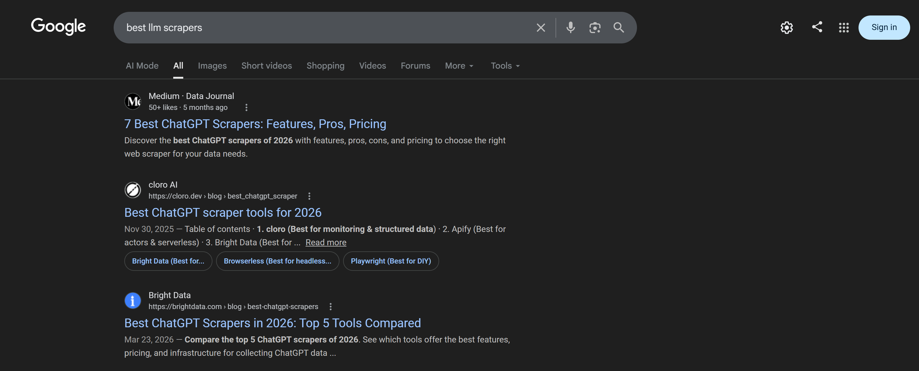 The “best cheap scrapers” Google SERP