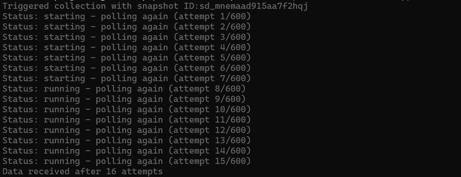 The CLI polls the result