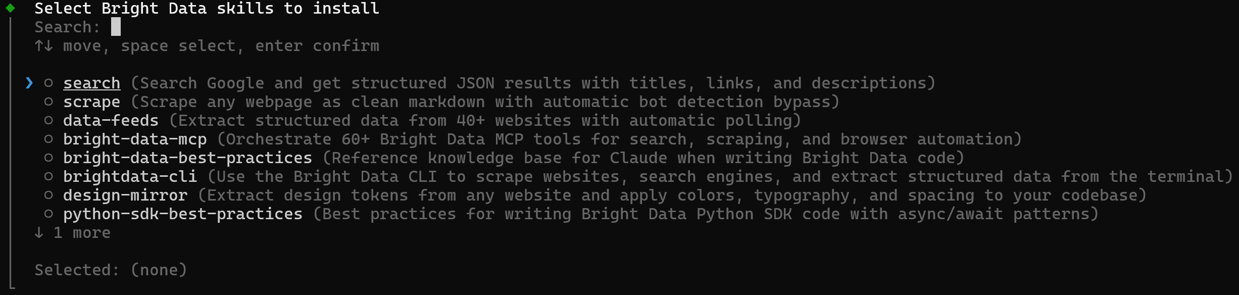The wizard to configure the skills to intall and where to configure them