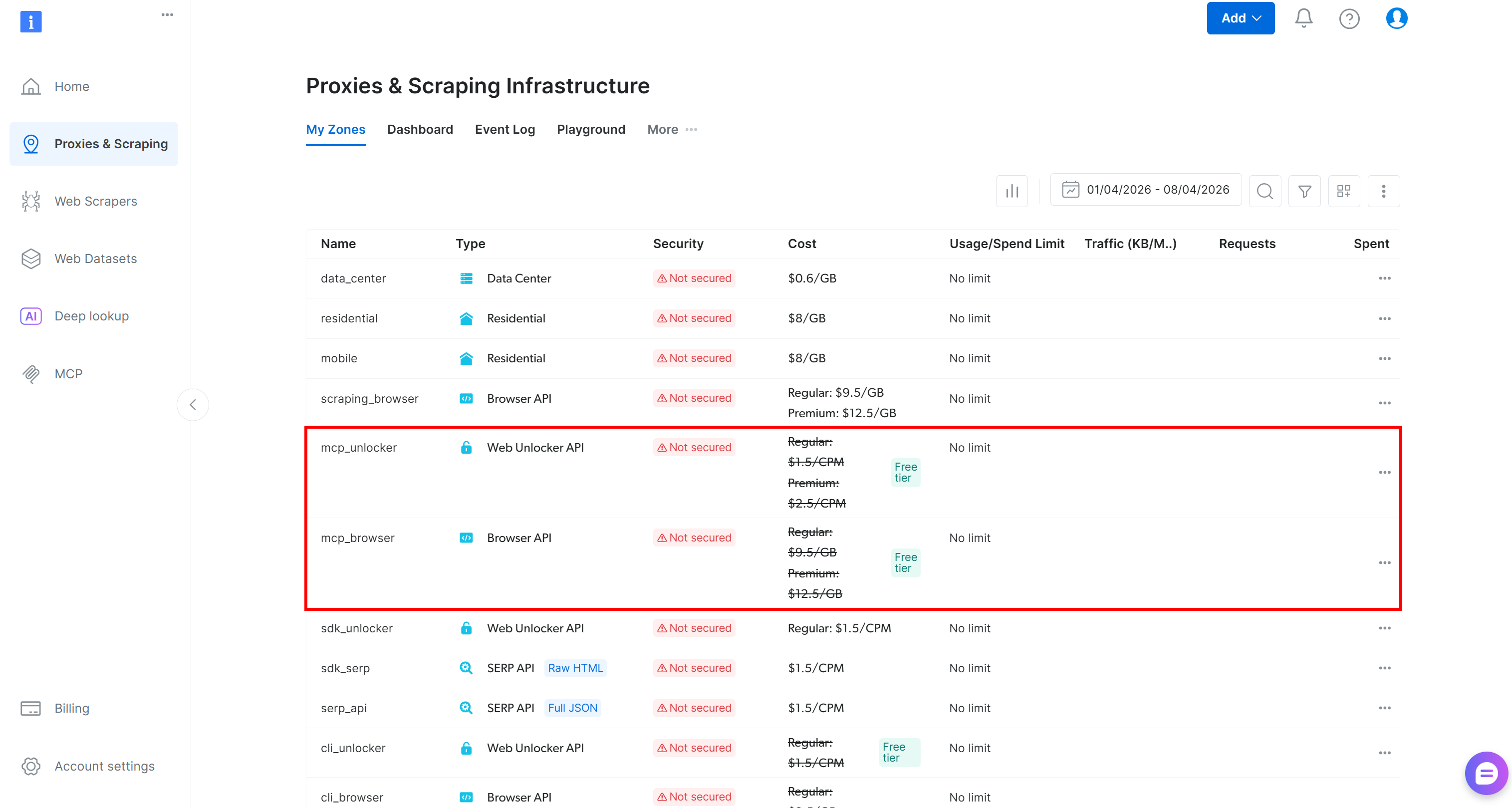 Note the “mcp_unlocker” and “mcp_browser” zones created by the Web MCP at startup