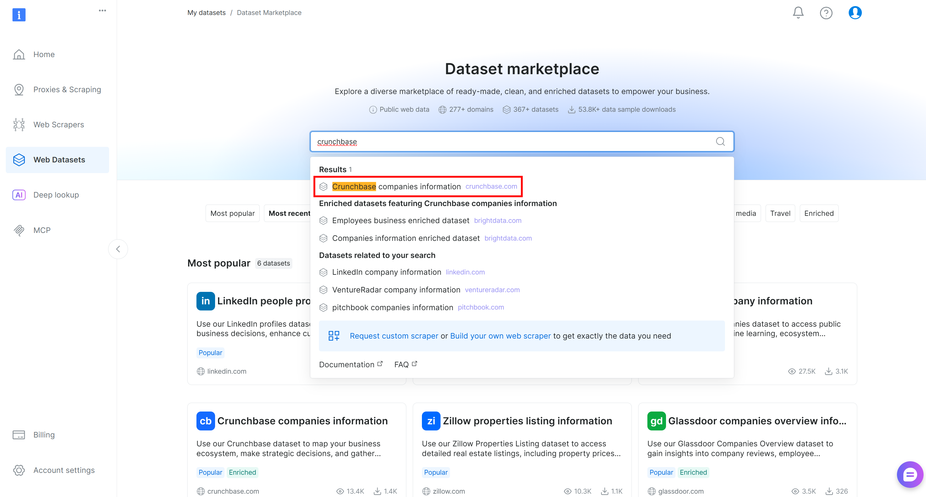 Select the “Crunchbase companies information” dataset