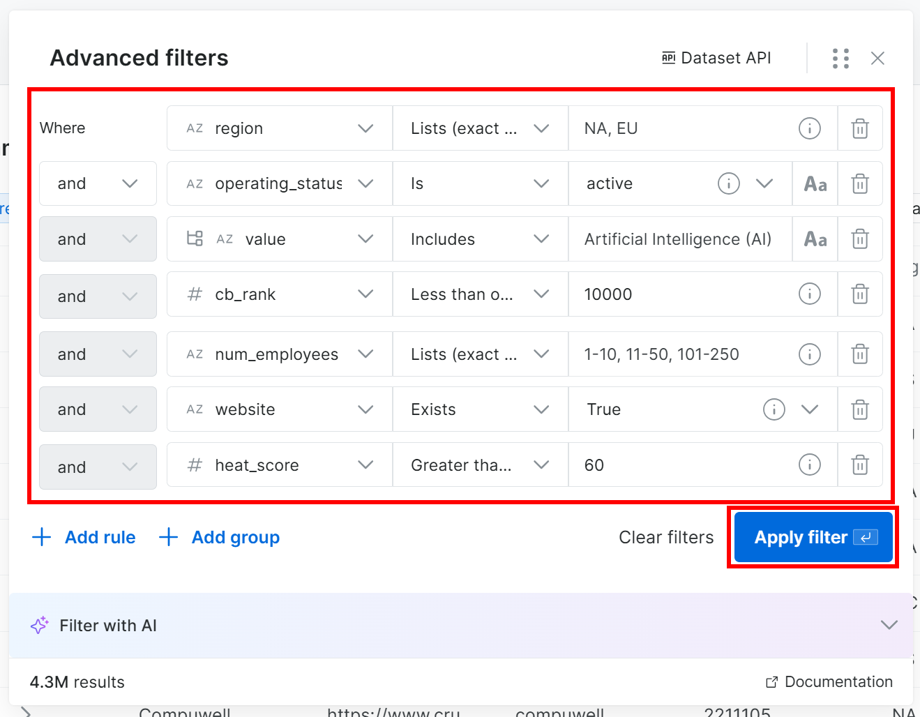 Applying the filters